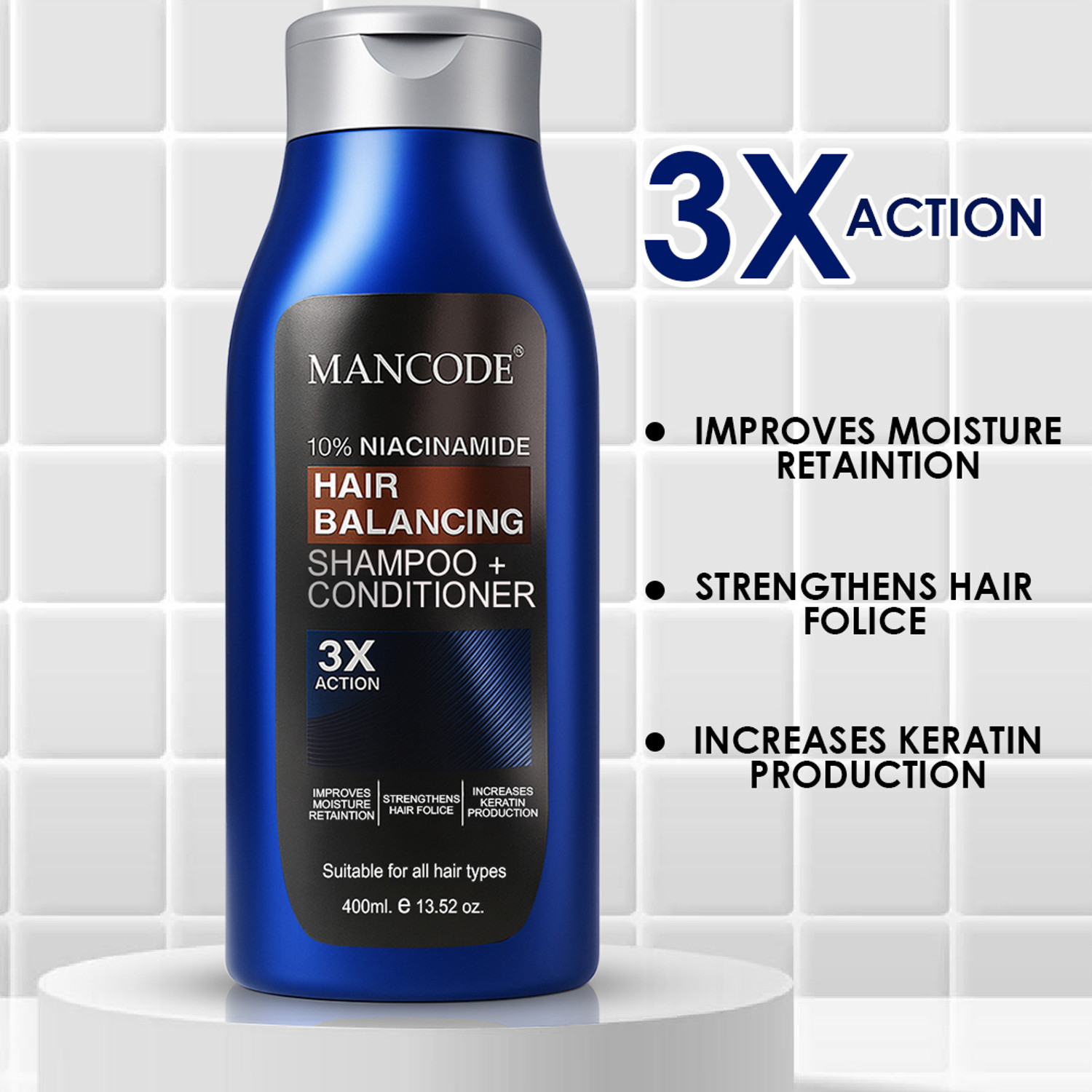 Image of MANCODE 10% Niacinamide Hair Balancing Shampoo & Conditioner | Nourishing Care