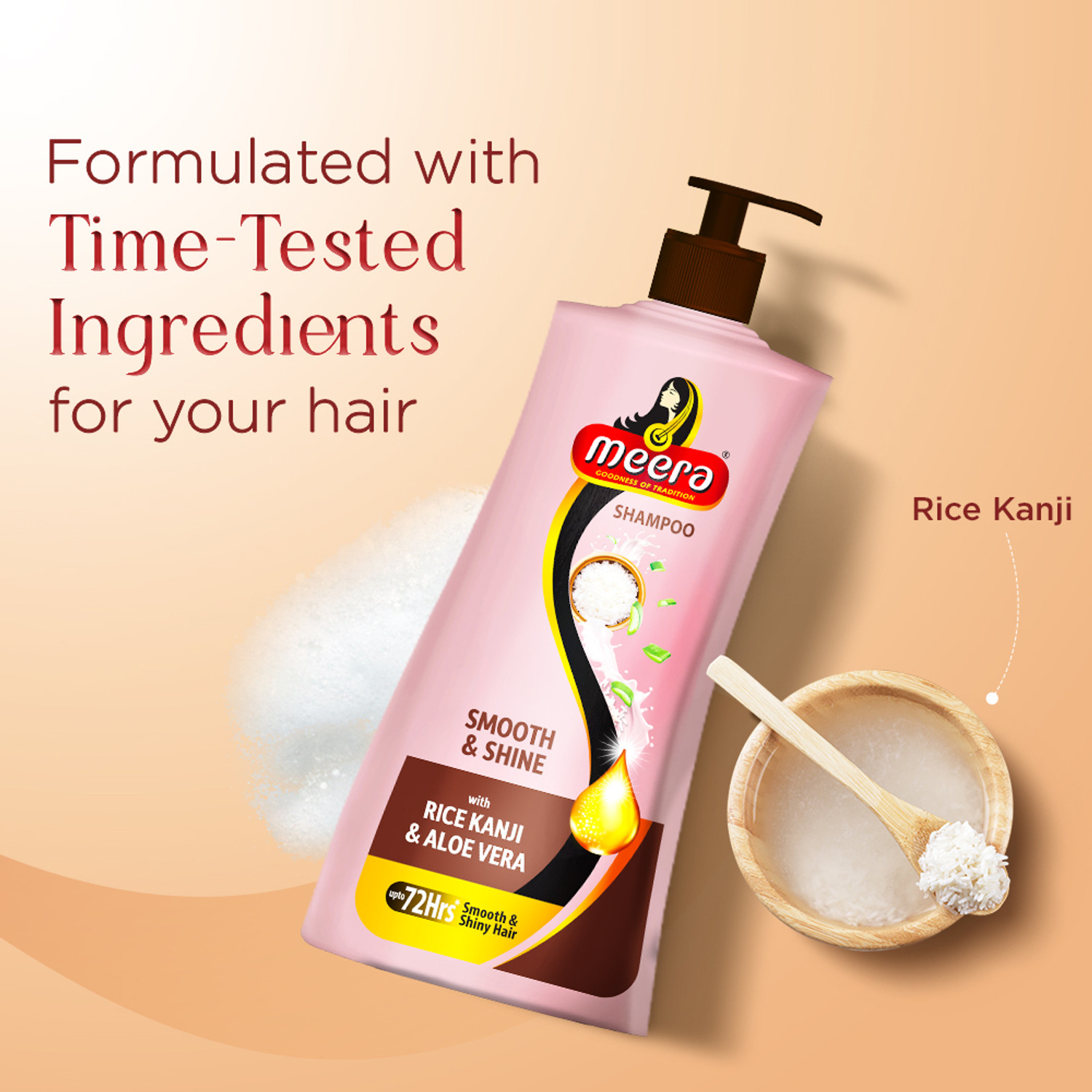 Image of Meera Shampoo with Rice Kanji and | Aloe Vera for Smooth & Shiny Hair upto 72 Hours|