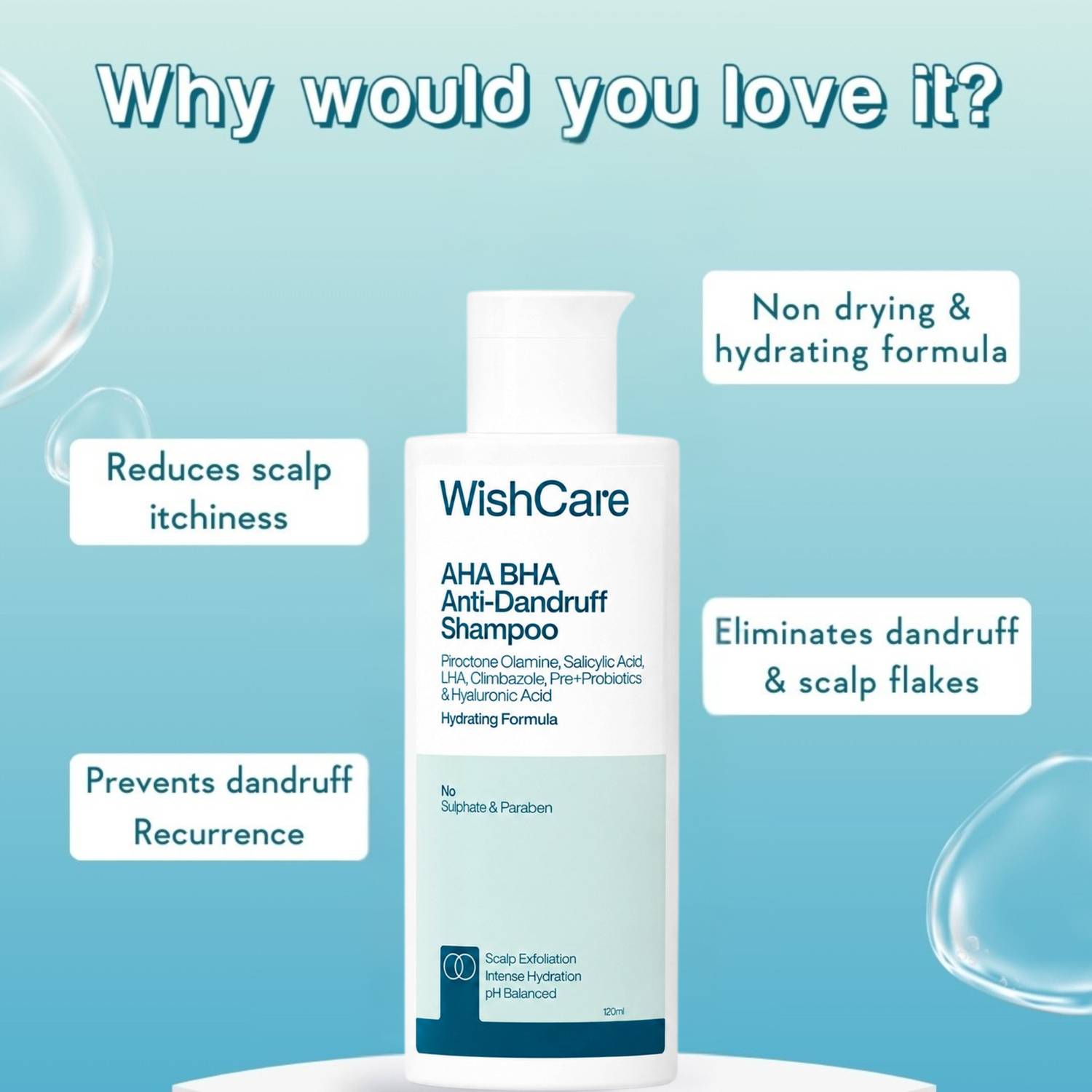 WishCare Hydrating Anti Dandruff Shampoo 120ml - Image 5
