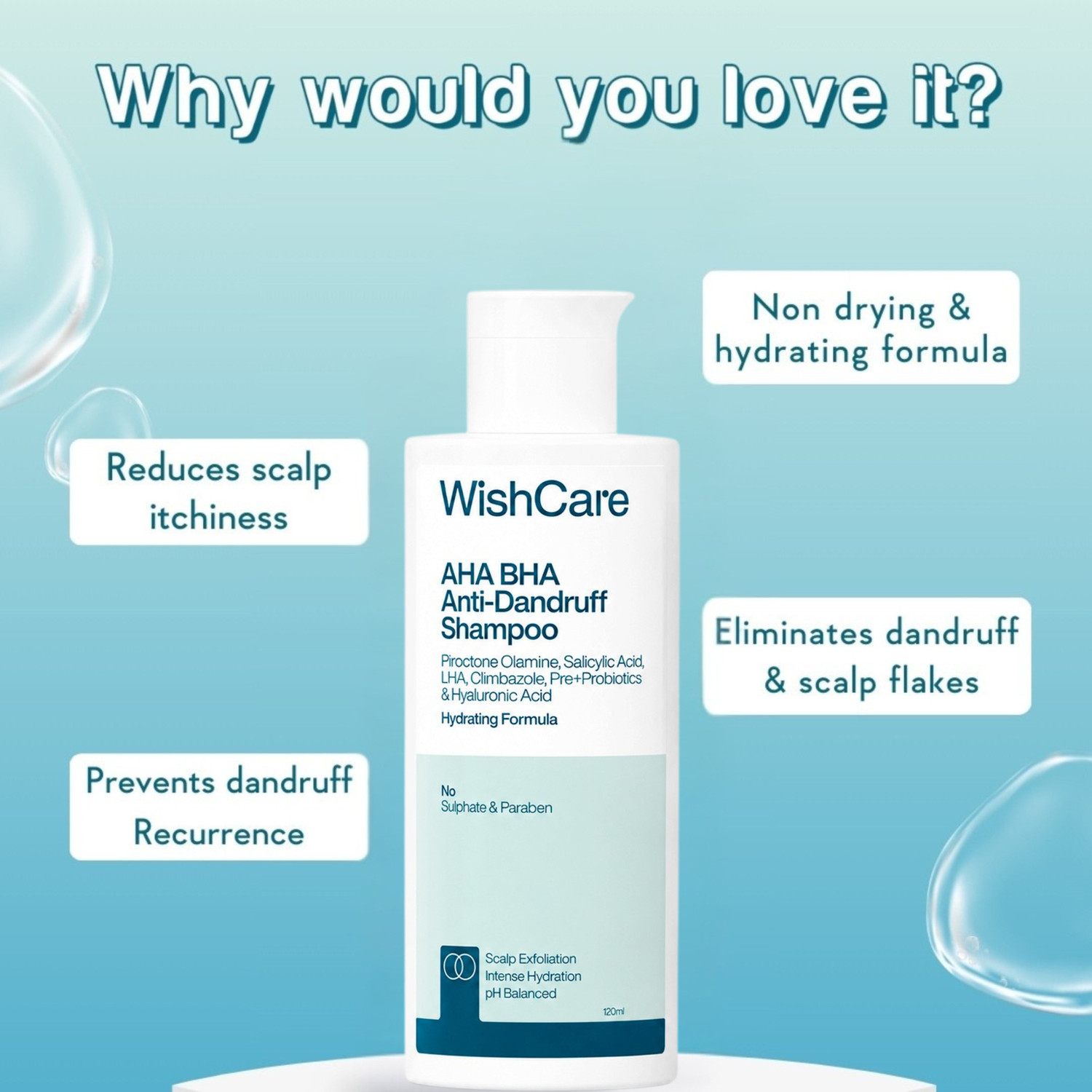 Image of WishCare Hydrating Anti Dandruff Shampoo|Upto 100% Flake Reduction|With Salicylic Acid