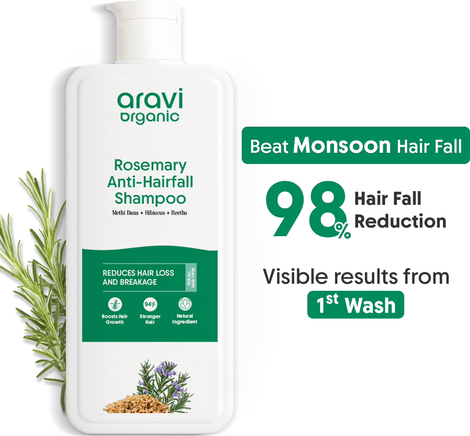 Image of Aravi Organic Rosemary Anti Hair Fall Shampoo Methi dana Sulphate & Paraben Free