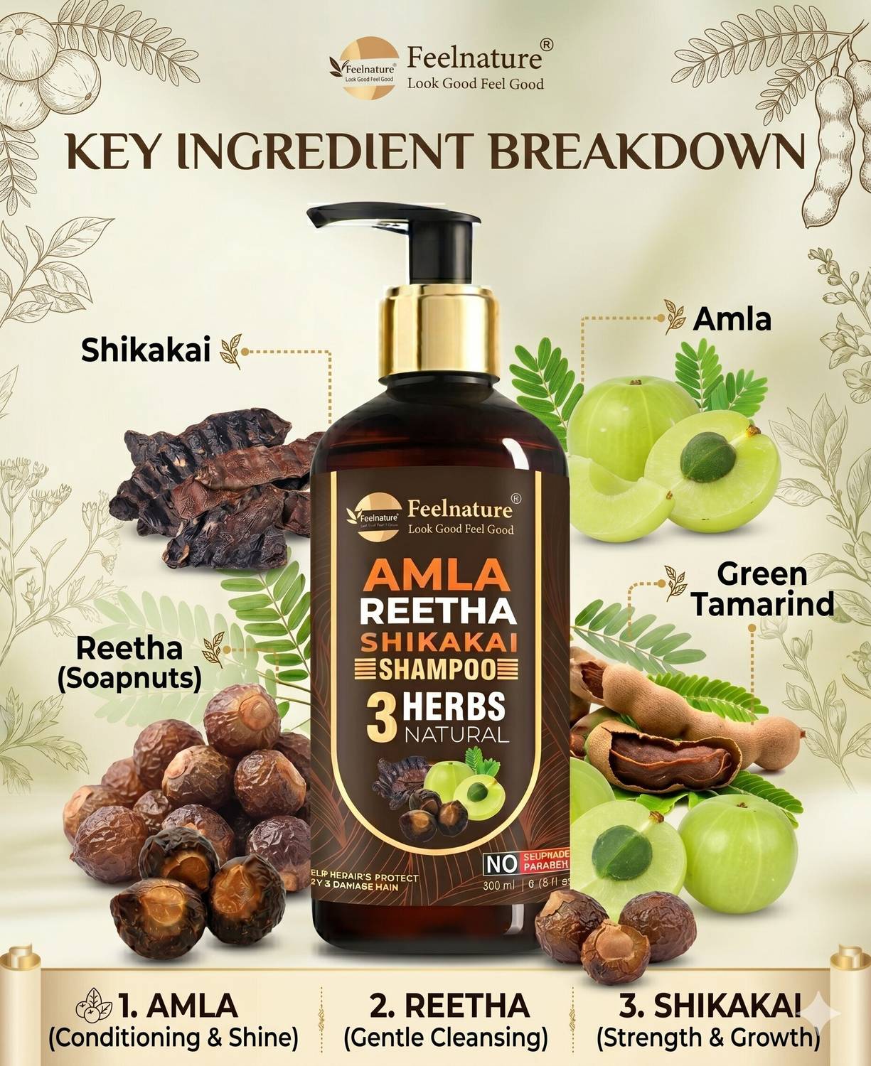 FeelNature Hair Growth Shampoo with Amla, Reetha, Shikakai - Image 3