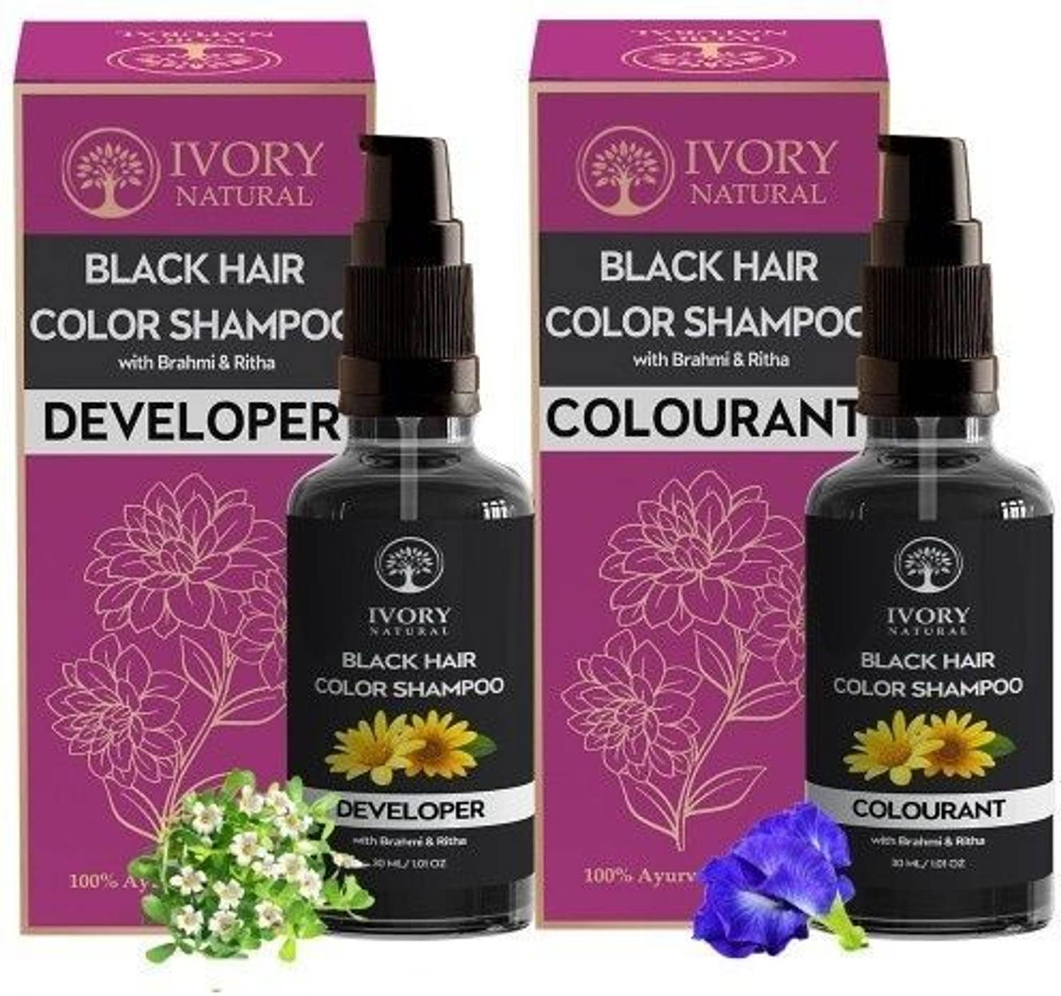 Ivory Natural Black Natural Hair Color Shampoo (30 ml + 30 ml