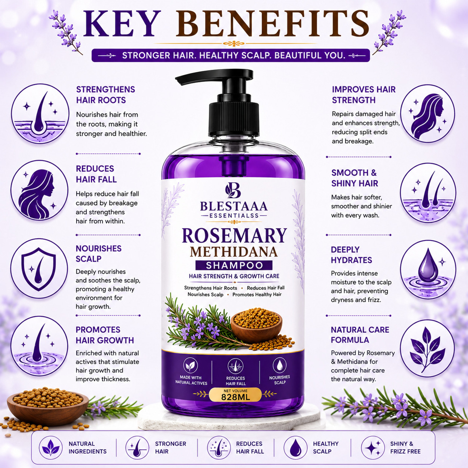 Image of blestaaa essentialss Rosemary Hair Fall Shampoo | Healthy Hair Growth & Scalp Nourishment Care