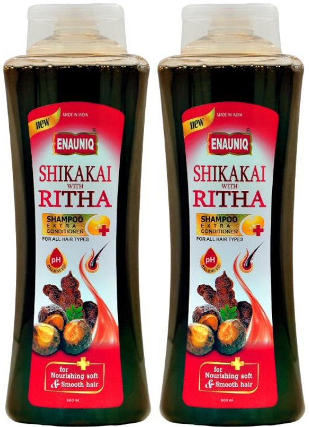 Image of ENAUNIQ Shikakai With Ritha Shampoo EXTRA Conditioner For Soft & Smooth Hair (Pack Of 2) (500 ml)