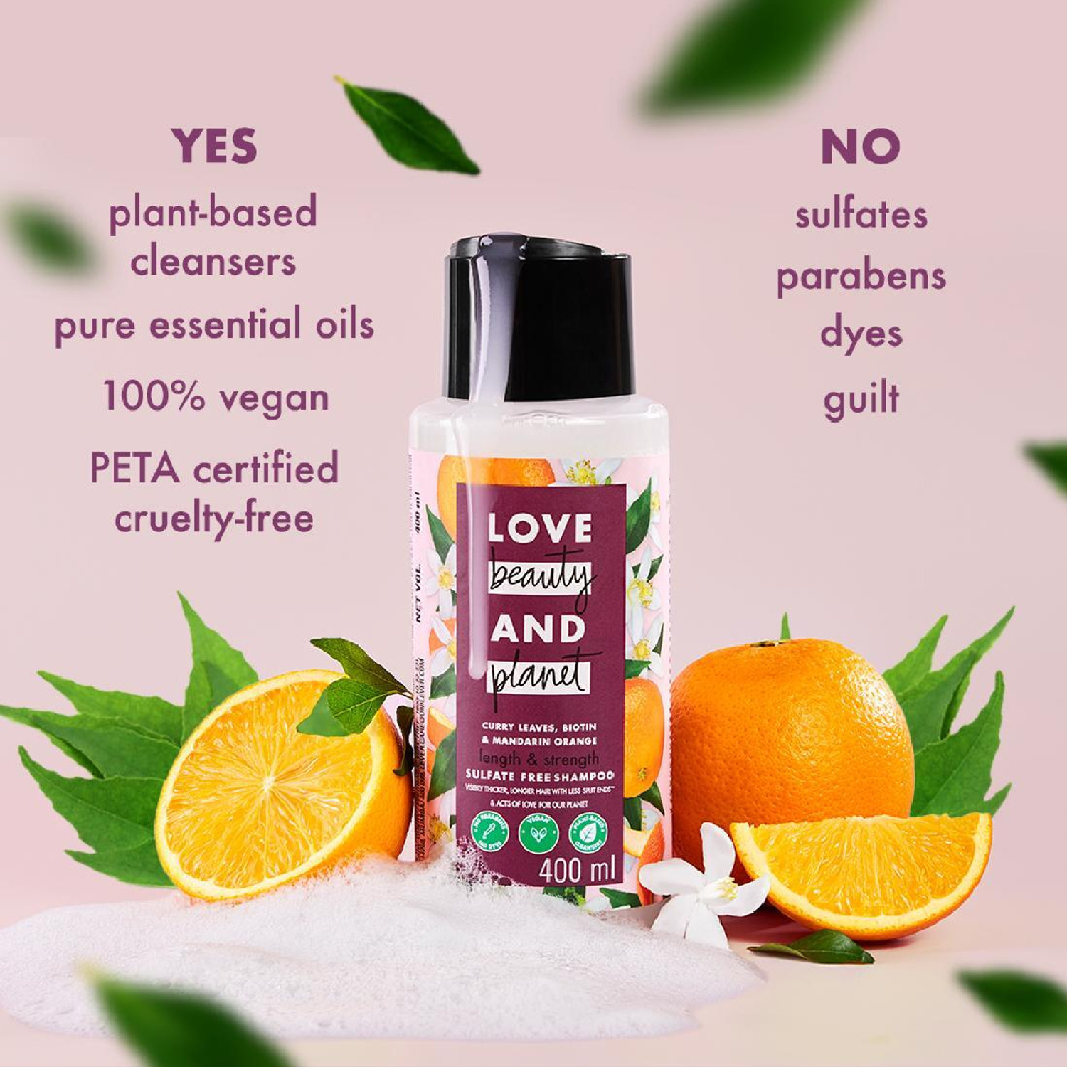 Image of Love Beauty And Planet Curry Leaves, Biotin & Mandarin Sulfate Free Shampoo for long & strong hair