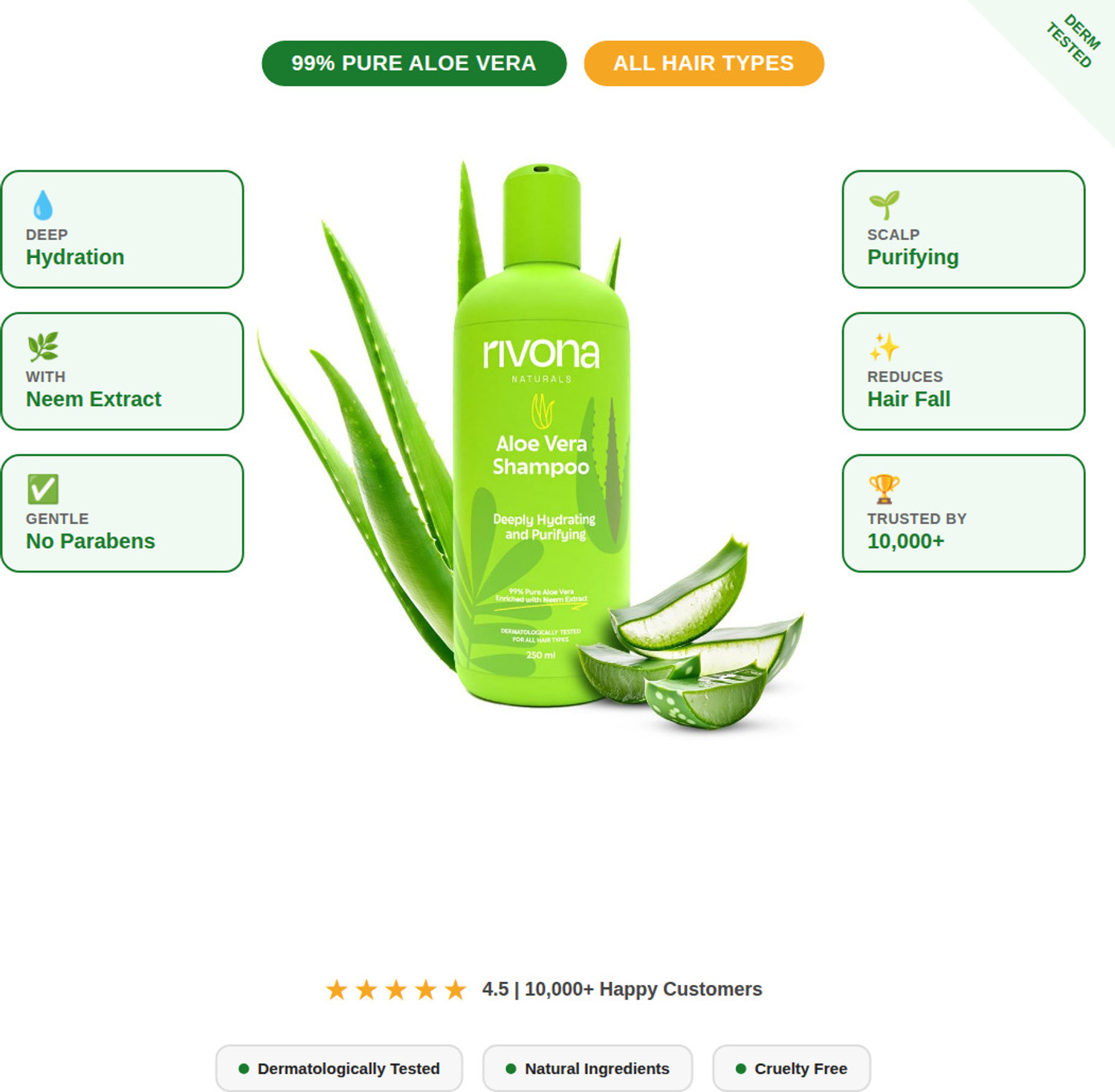 Image of RIVONA NATURALS Aloe Vera Shampoo,Zero Chemicals Natural Hydrating Shampoo for Soft, Smooth Hair