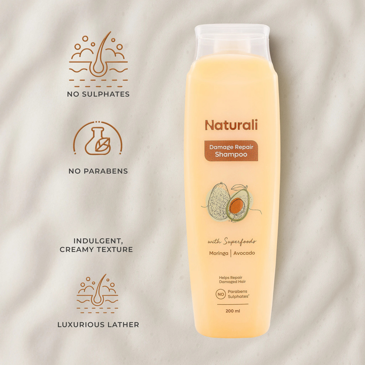 Image of Naturali Damage Repair Shampoo | Improves Damaged Hair In 4 Uses | Avocado & Moringa Oil