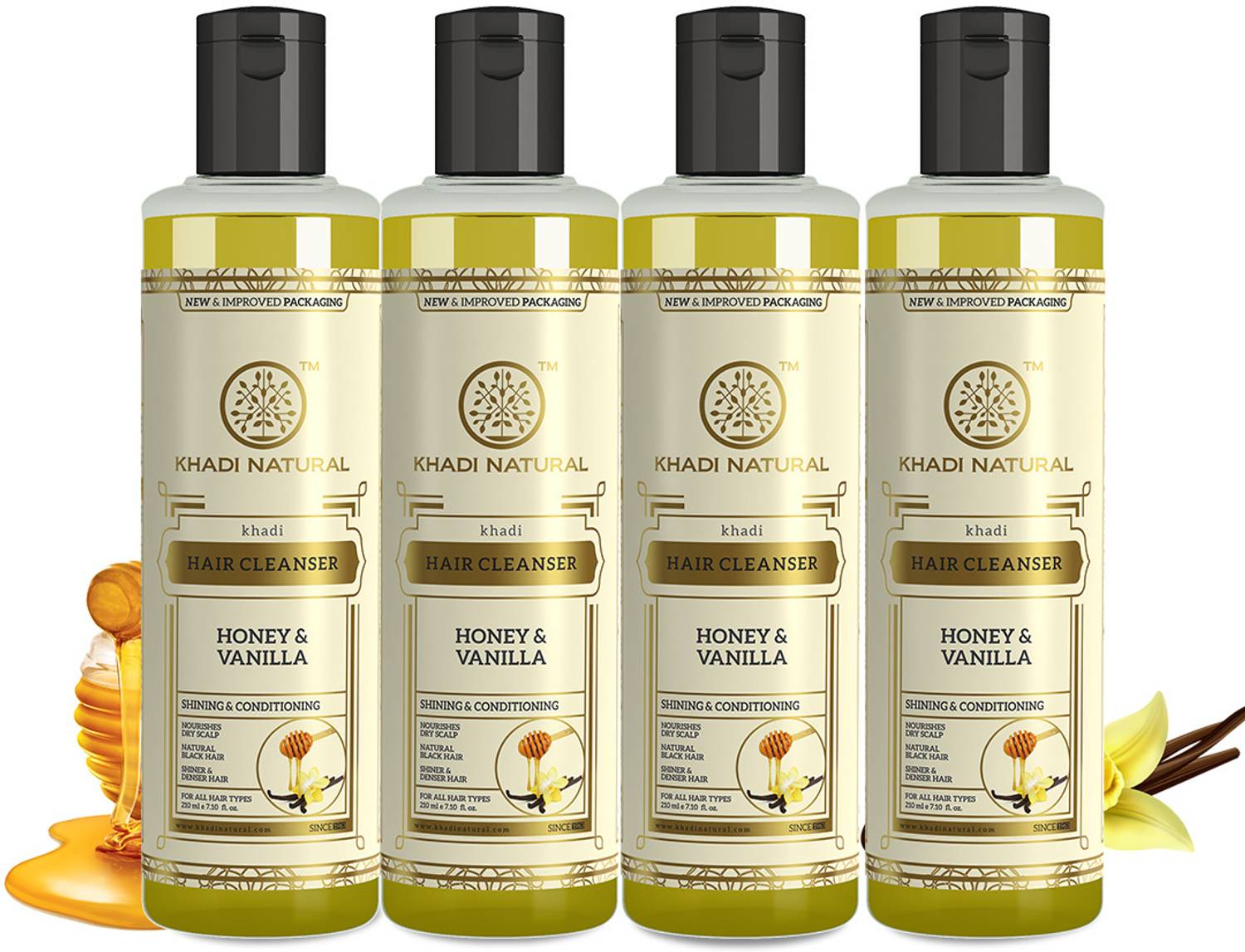 KHADI NATURAL Honey & Vanilla Hair Shampoo/Cleanser (Pack of 4) (