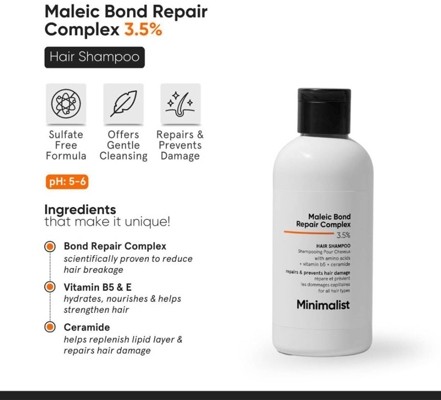 Minimalist Hair Shampoo 3.5% Maleic Bond Repair Complex 250 ml - Image 4