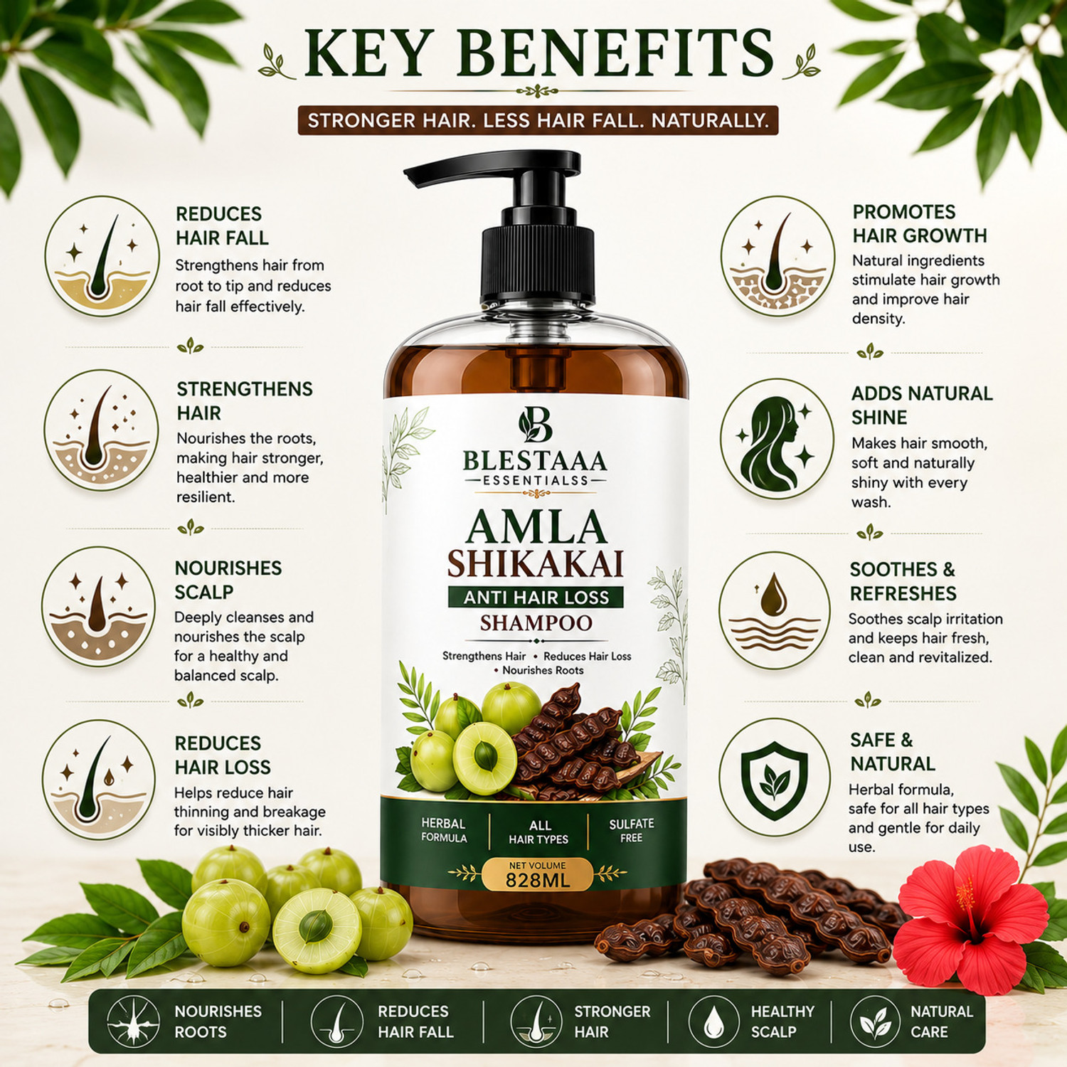 Image of blestaaa essentialss Herbal Amla Aritha & Shikakai Shampoo with Conditioner for Hair Care