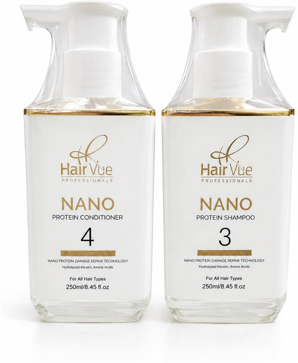 hairvue PROFESSIONAL NANO PROTIN SHAMPO AND CONDITIONER ALL HAIR TYPES