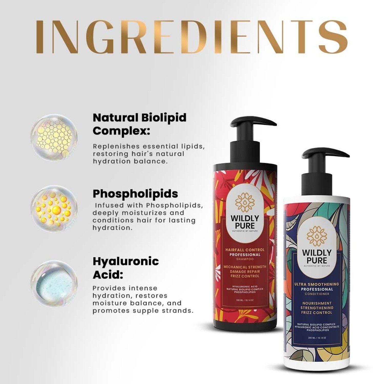 Image of Wildly Pure Professional Hair Fall Shampoo & Conditioner Combo 30% Stronger Hair