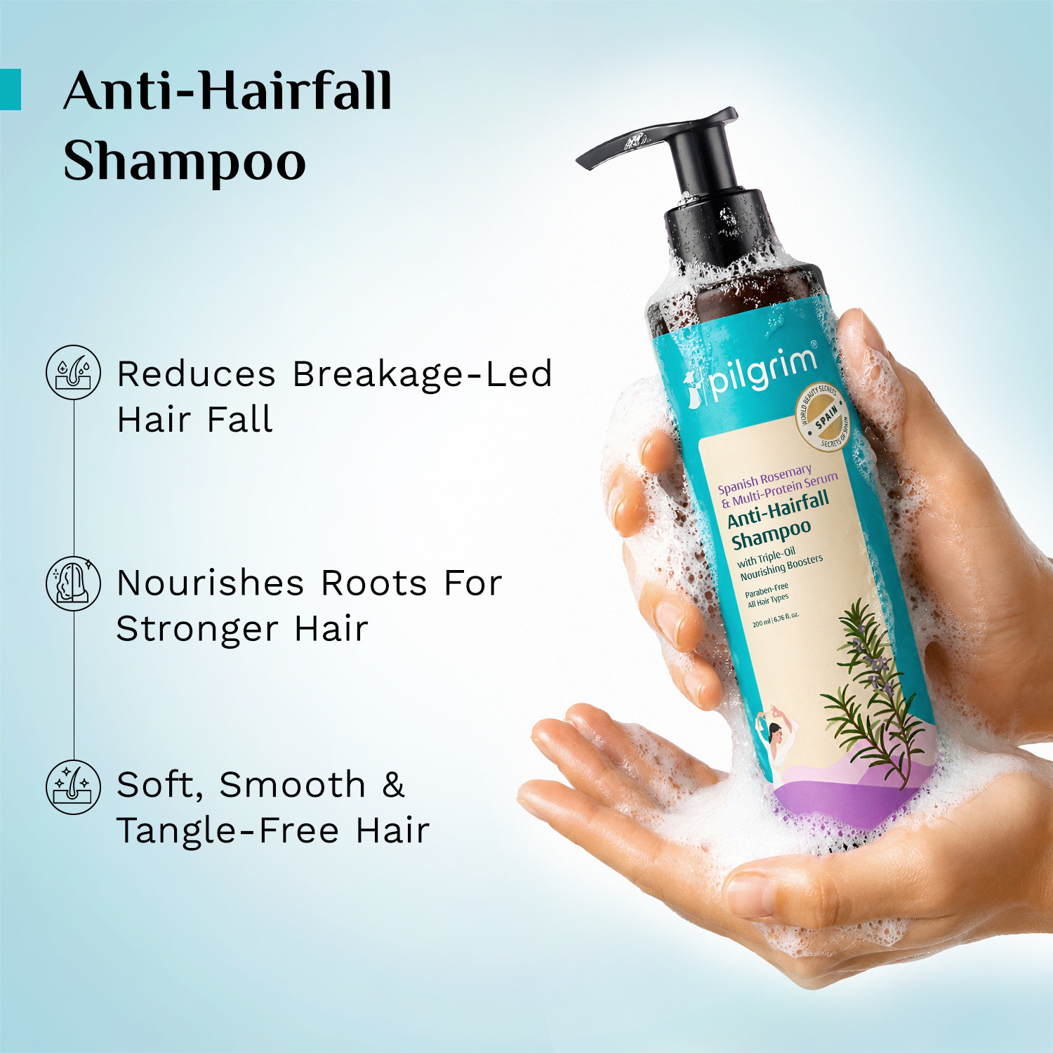 Image of Pilgrim Spanish Rosemary Shampoo 200ml + Biotin Conditioner 200ml + Hair Growth Oil 100ml + Rosemary Water 100ml | Anti-Hairfall Kit