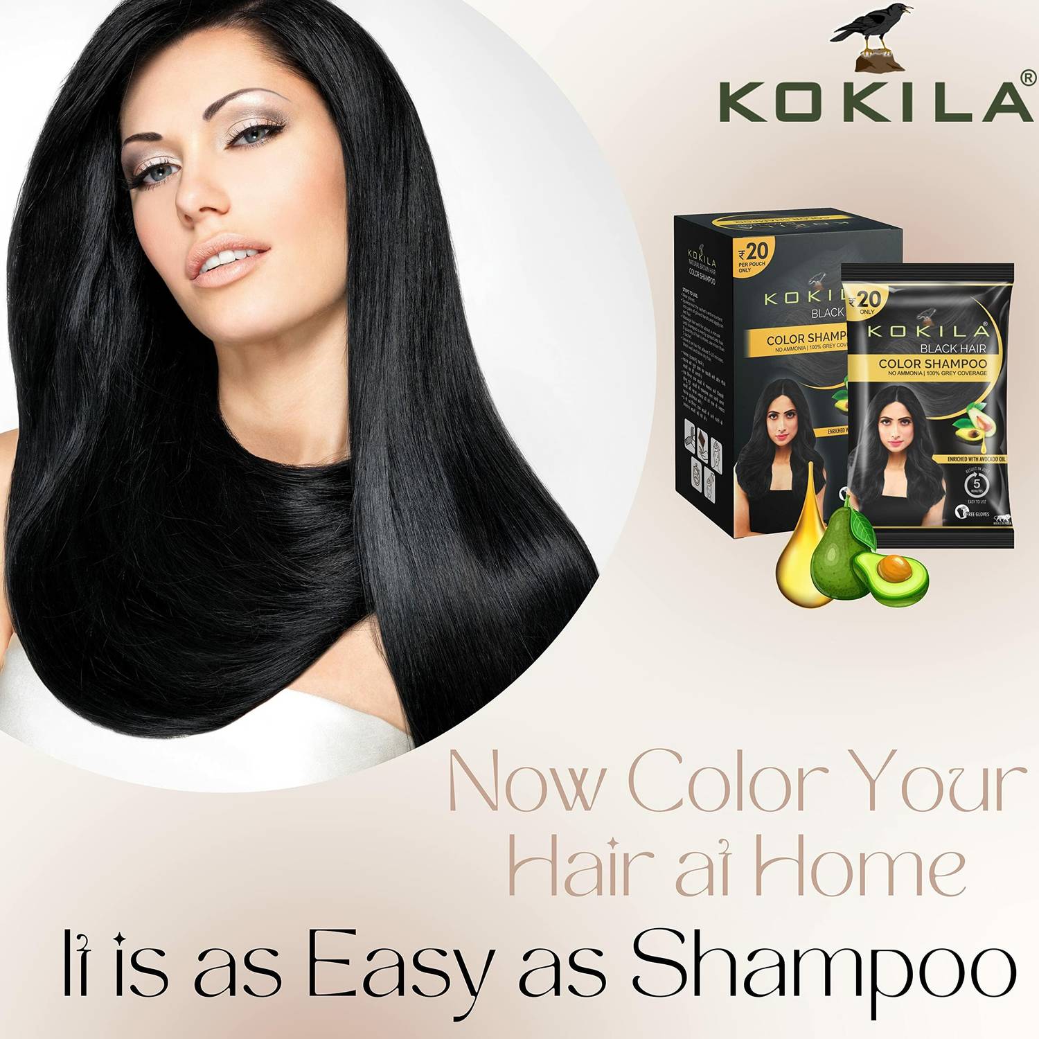 KOKILA Instant Ammonia Free Hair Color Shampoo, Black, 15 - Image 3