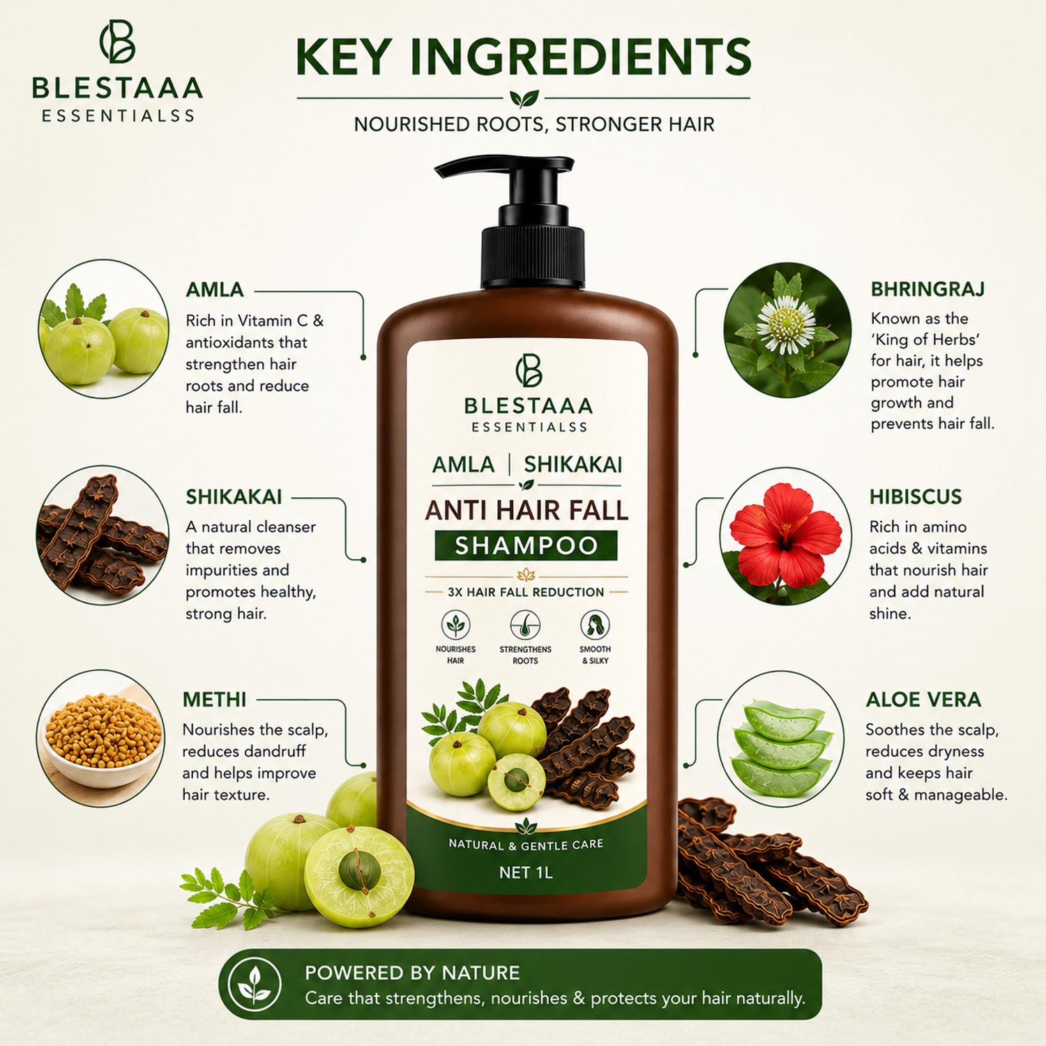 Image of blestaaa essentialss Amla Shikakai Anti Hair Fall Shampoo for Scalp Nourishment and Breakage Care
