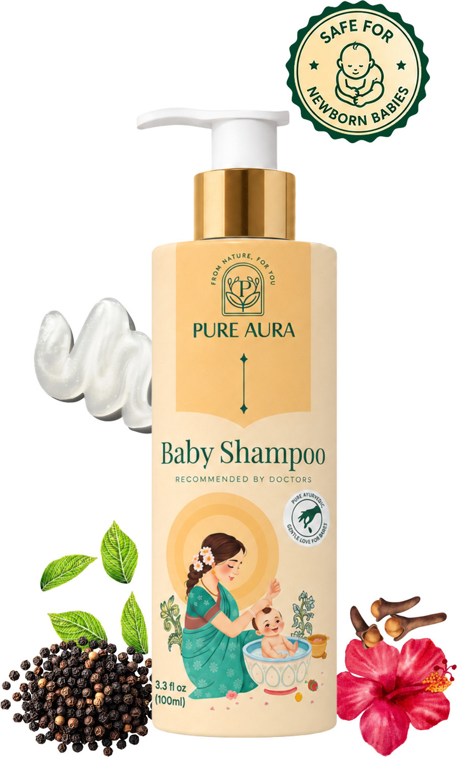 Image of Pure Aura Baby Shampoo | Chemical-Free | Gentle & Nourishing for Babys Hair
