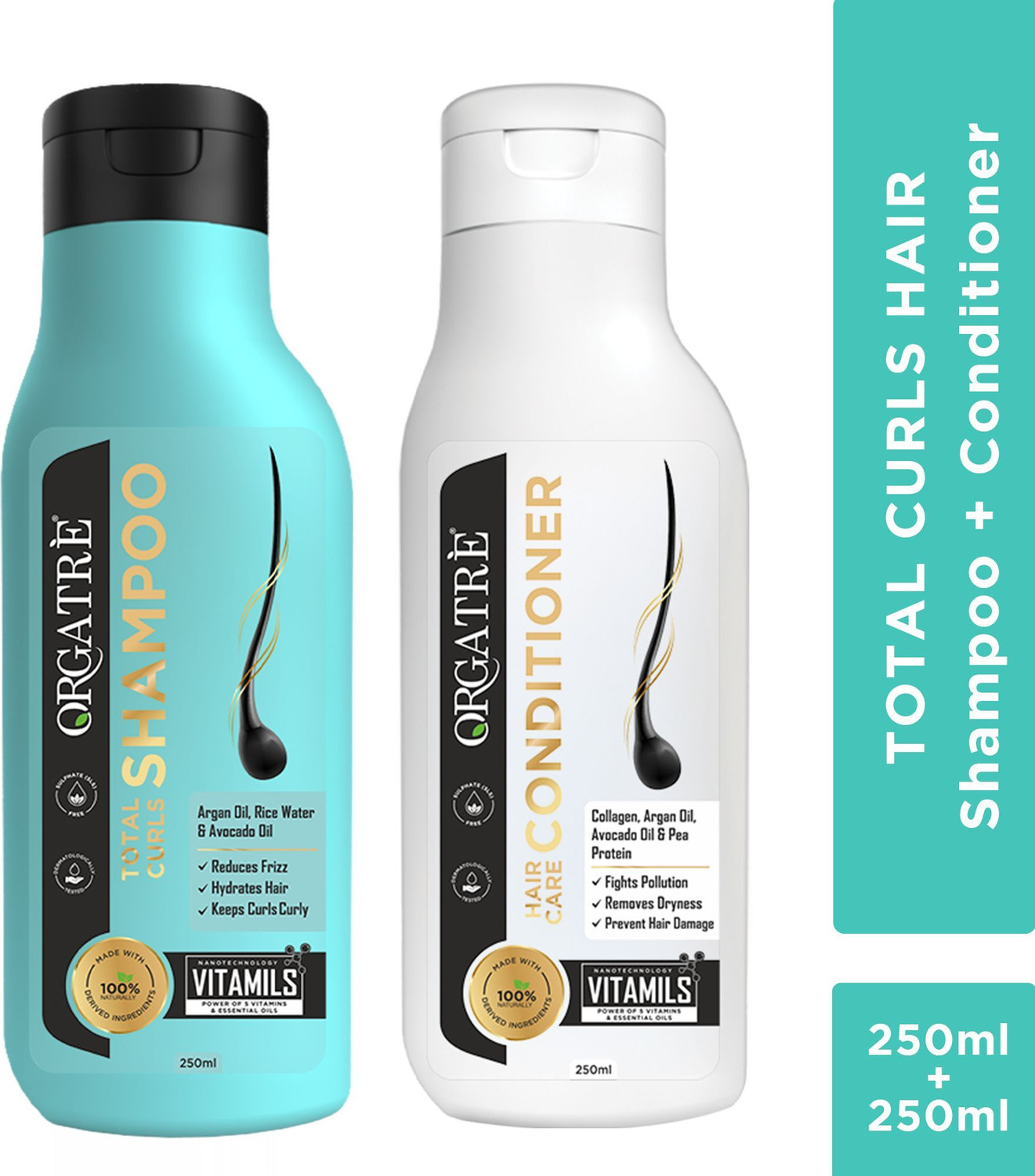 Orgatre Curl Shampoo with Conditioner Pack Soft, Bouncy, Frizz-Free Curly Hair Naturally