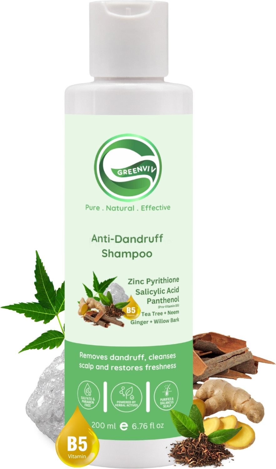 Image of Greenviv Anti Dandruff Shampoo for Itchy Scalp & Flake Control with Zinc Pyrithione