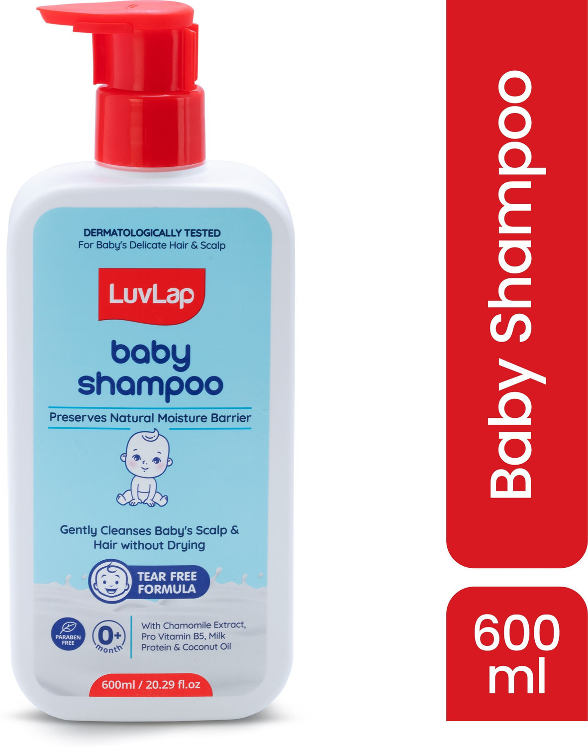 Image of LuvLap Milky Soft Baby Shampoo - 600ml, Tear Free Formula, With Milk Protein, Vitamin E