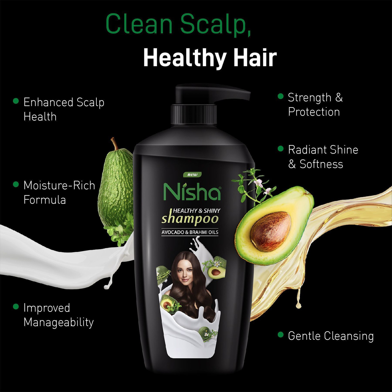 Image of Nisha Healthy & Shiny Strong Beautiful Hair Shampoo, 650 ML Black