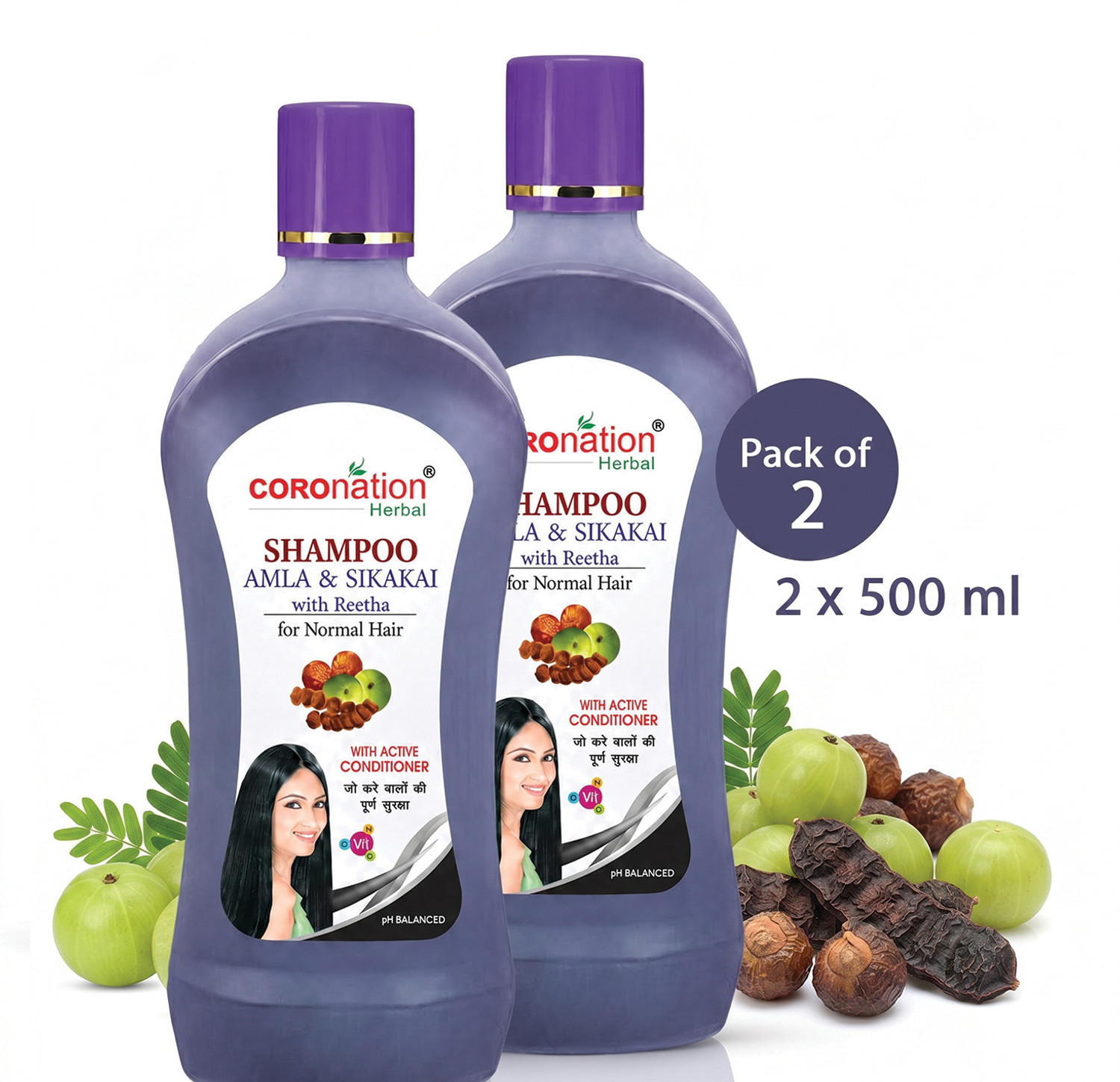 COROnation Herbal Amla and Shikakai Shampoo with Reetha - 2X500 ML(Pack of 2)