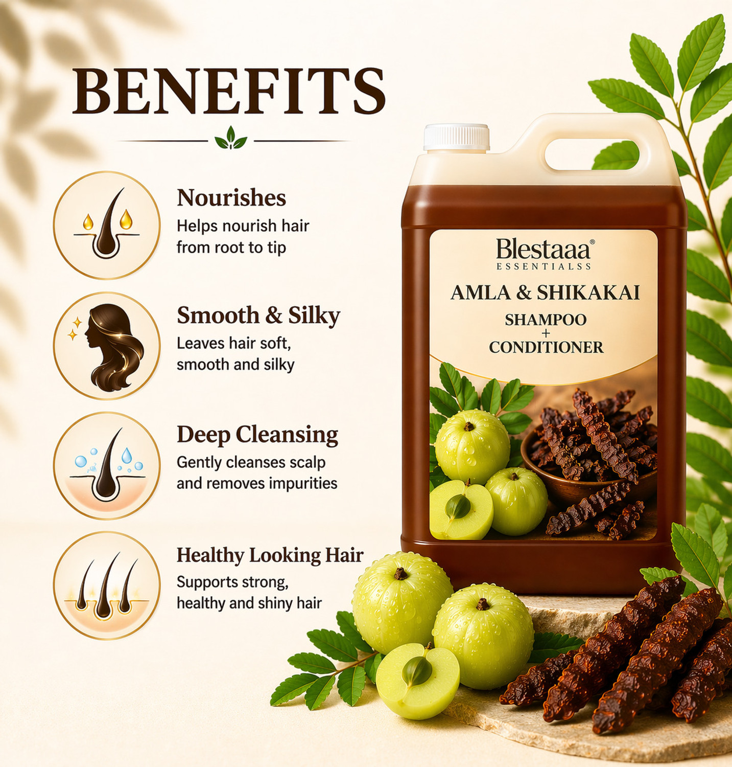 Image of blestaaa essentialss Amla Reetha Shikakai Shampoo for Strong, Shiny, and Healthy Hair