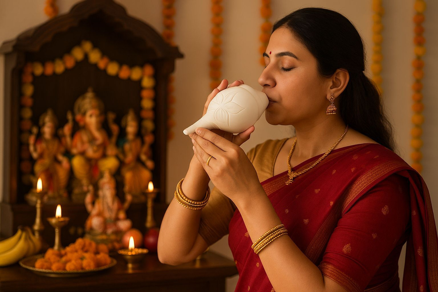 Image of Klassie Stores Baynavarti Loud Blowing Shankh, Vamavarti Left Opening Shankh for Puja, Mandir Blowing Shankh
