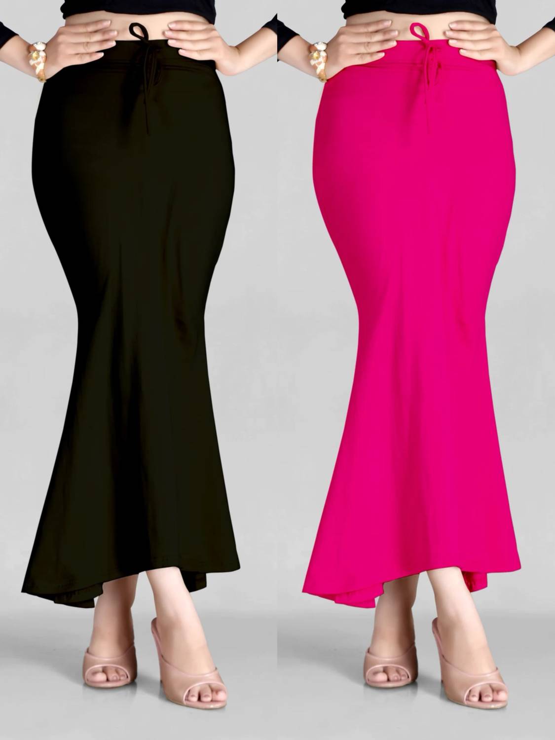 DRESQUE STORE Fishcut Saree shapewear Combo Pink & Black Lycra Blend Petticoat
