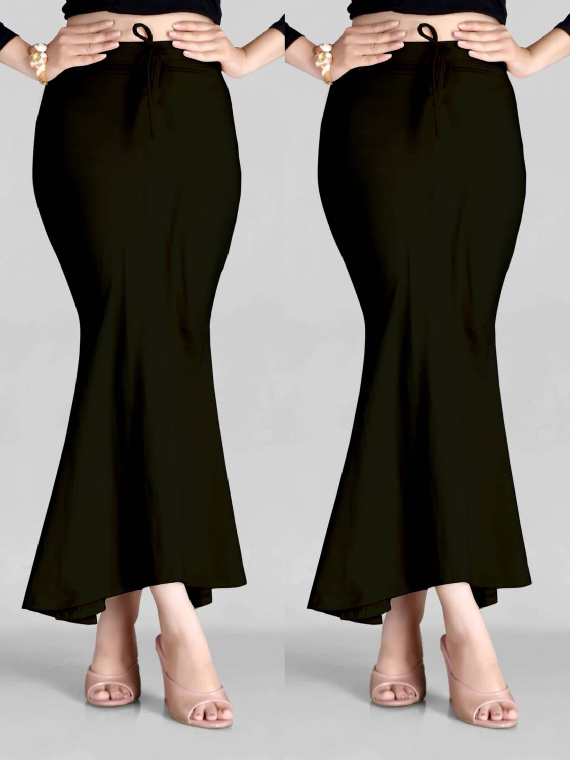 SCUBE DESIGNS Fishcut Saree shapewear Combo Black & Black Lycra Blend Petticoat