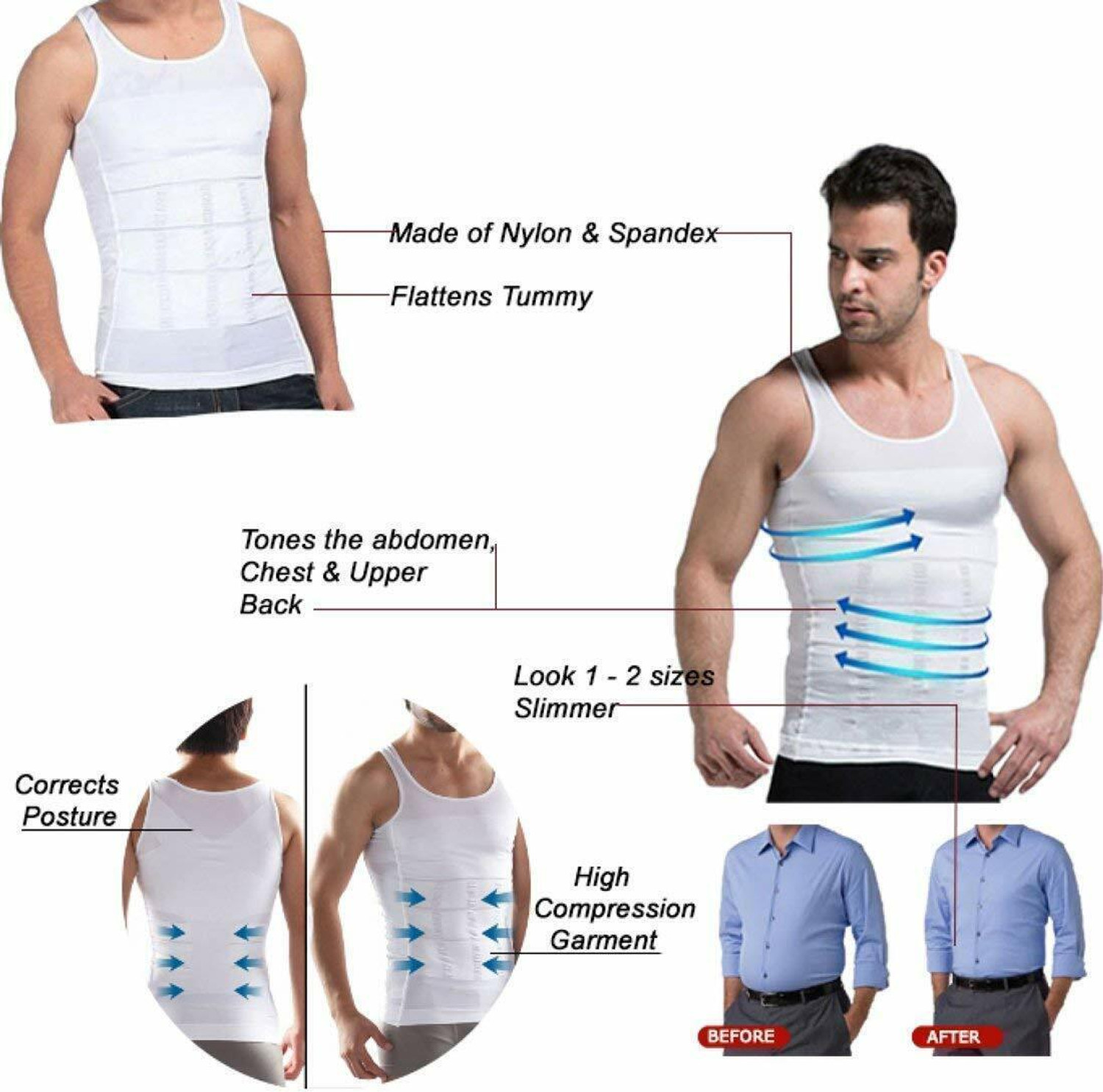 Image of Olsic Premium Compression Tank Top Slimming Body Shaper Vest Tummy Control Undershirt Men Shapewear