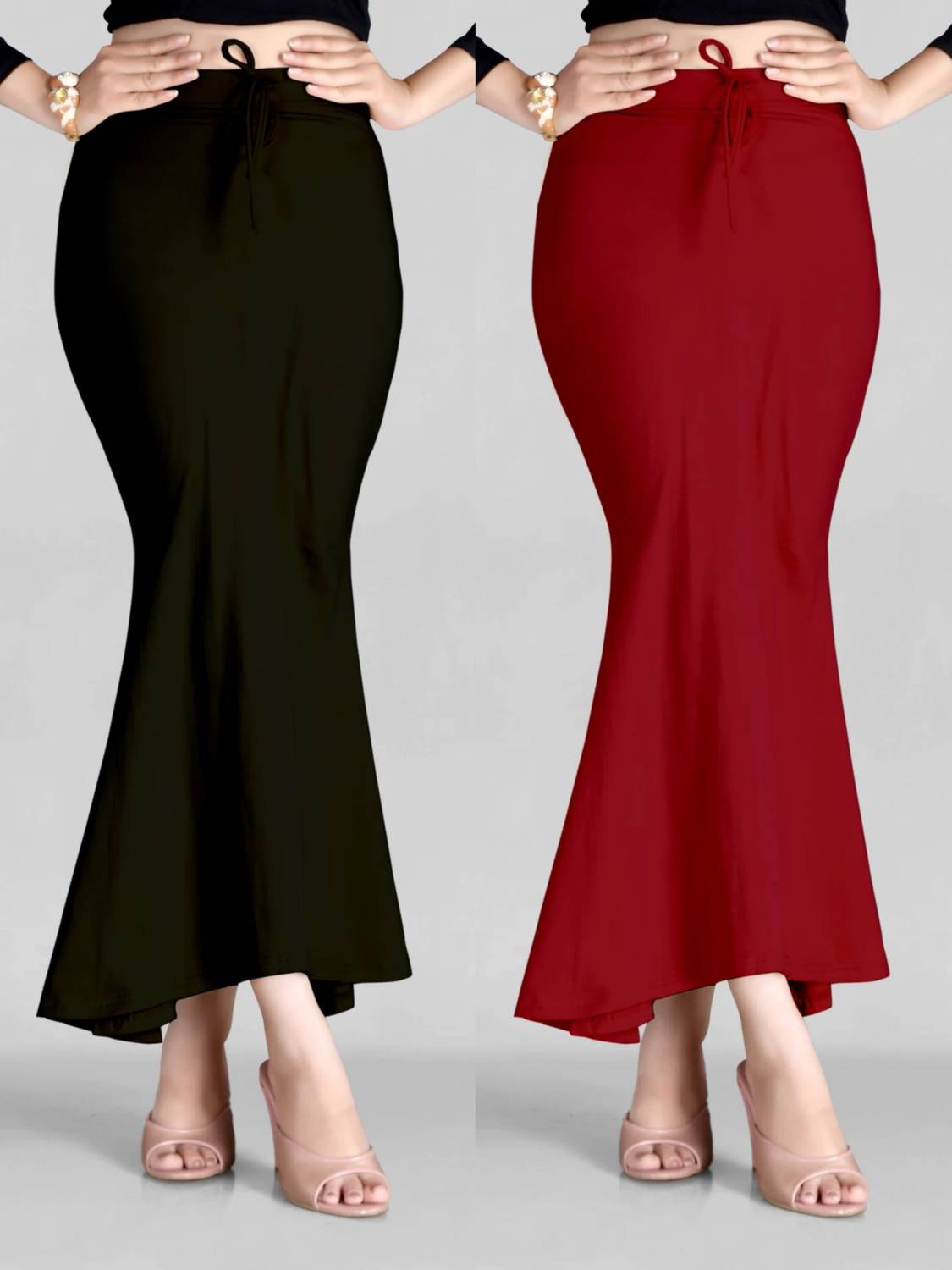 DRESQUE STORE Fishcut Saree shapewear Combo Maroon & Black Lycra Blend Petticoat