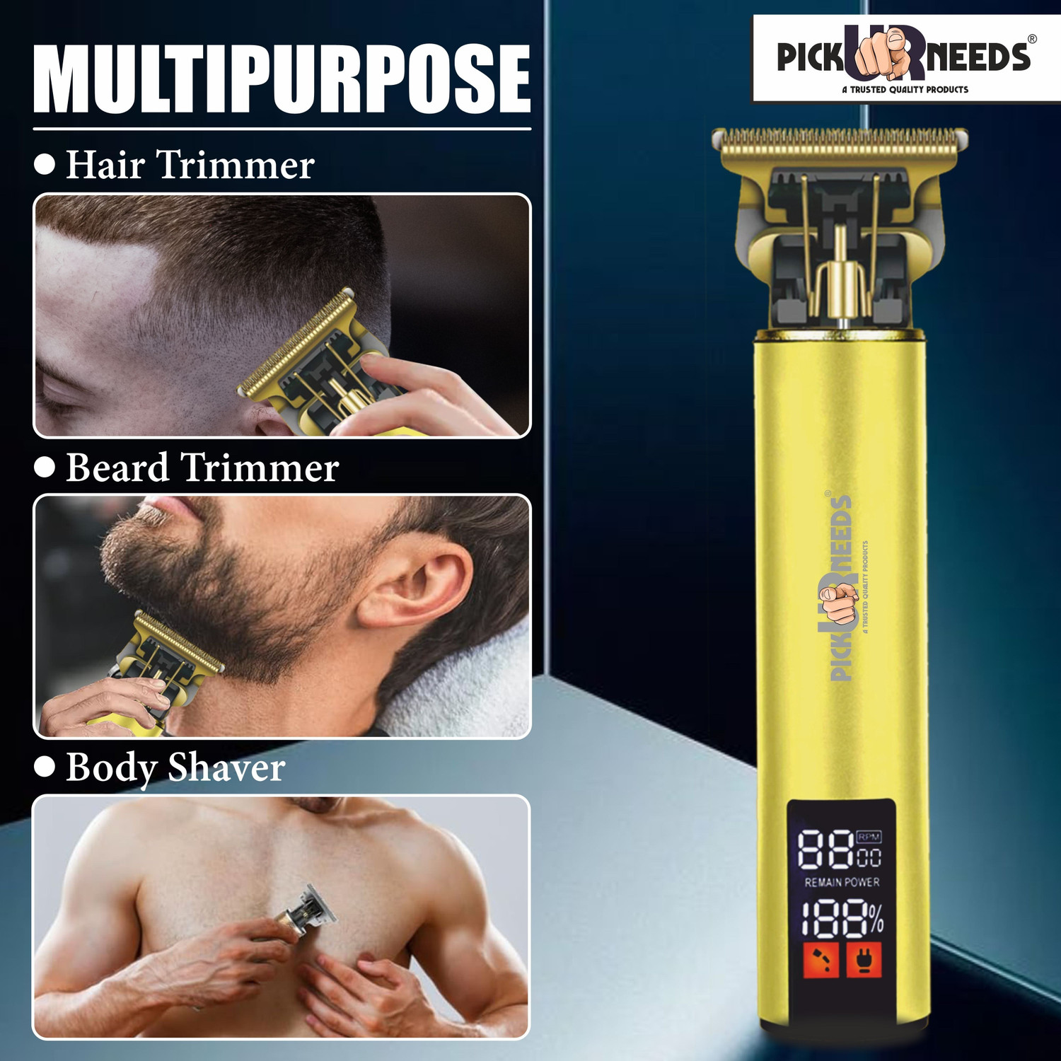 Image of Pick Ur Needs Professional Rechargeable T-Blade Beard Hair Trimmer /Clipper 3 Mode LCD Display Shaver For Men