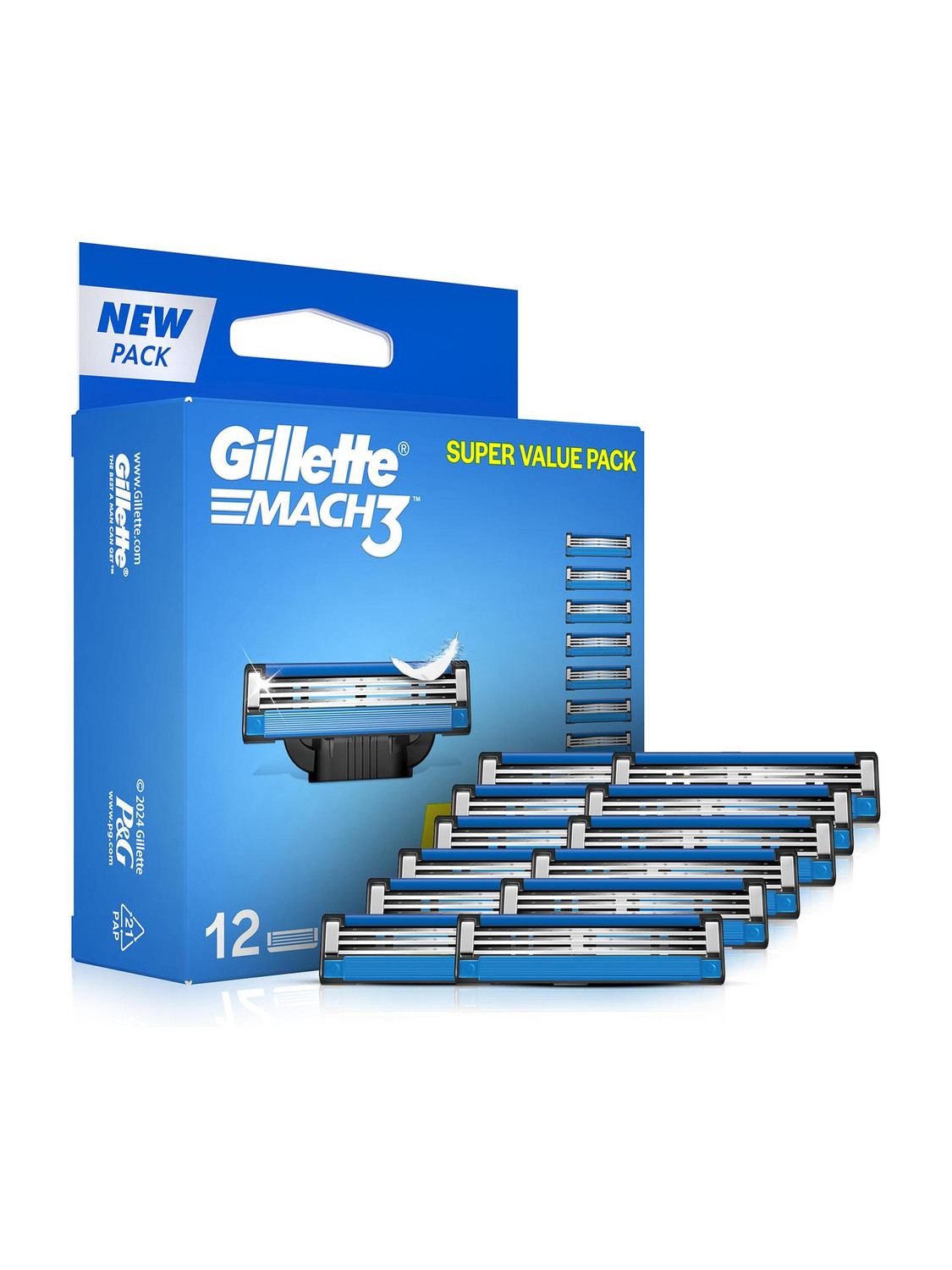 Image of Gillette Mach3, 12 Cartridge, Shaving Razor Blades for Men, Super Value Pack