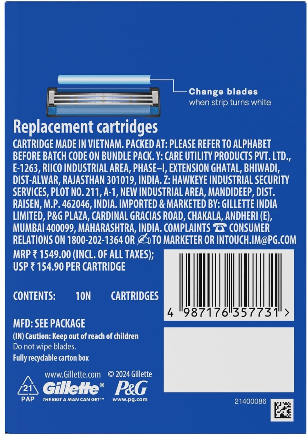 Image of Gillette Mach3 Blade Cartridges (10 Count) | 3-Blade Refills for Men | Smooth Shaving