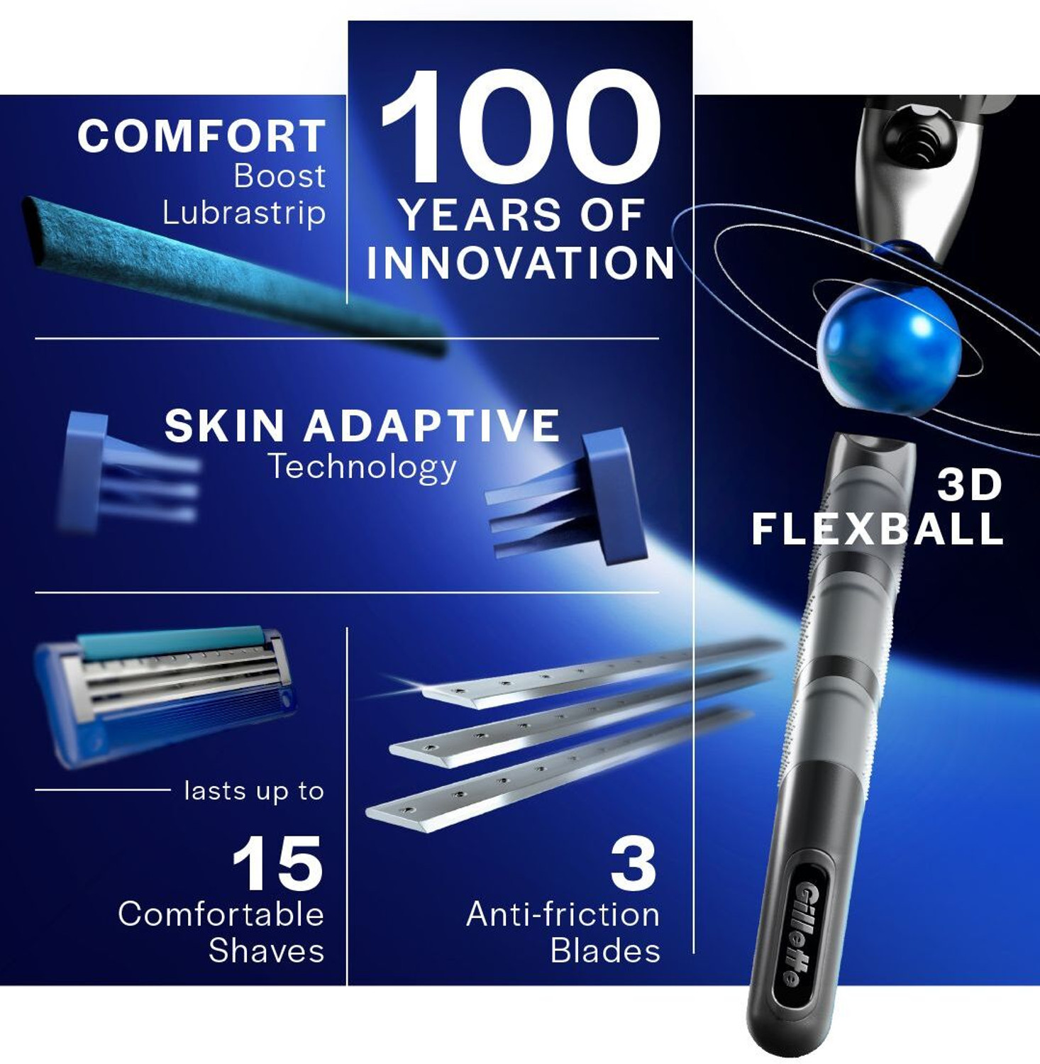 Image of Gillette Mach3 Turbo 3-Bladed Cartridges with Lubrication Strip
