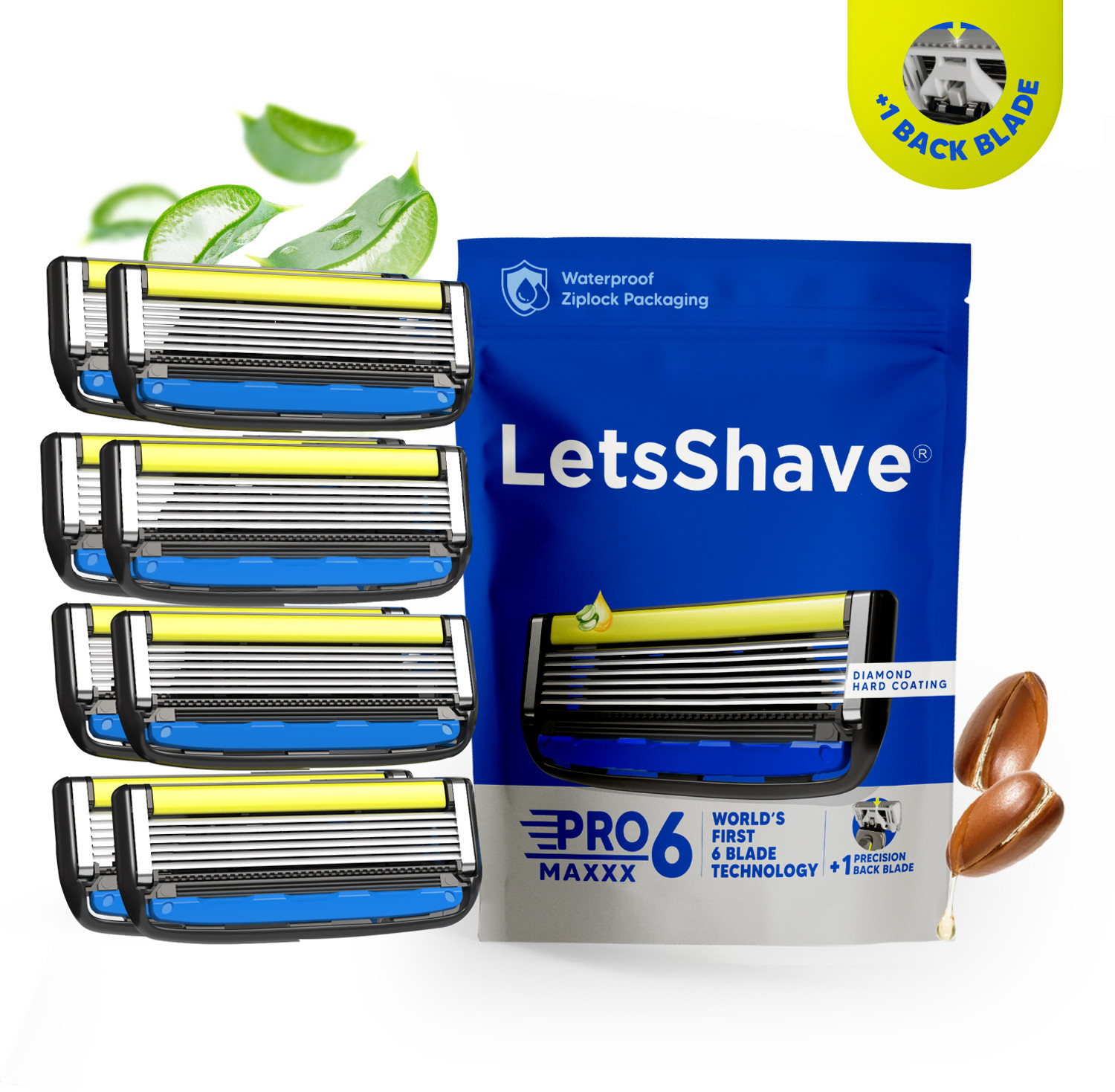 LetsShave Pro 6 Maxxx World’s 1st 6 Shaving Blade Razor Refills (8), Precision Back Blade