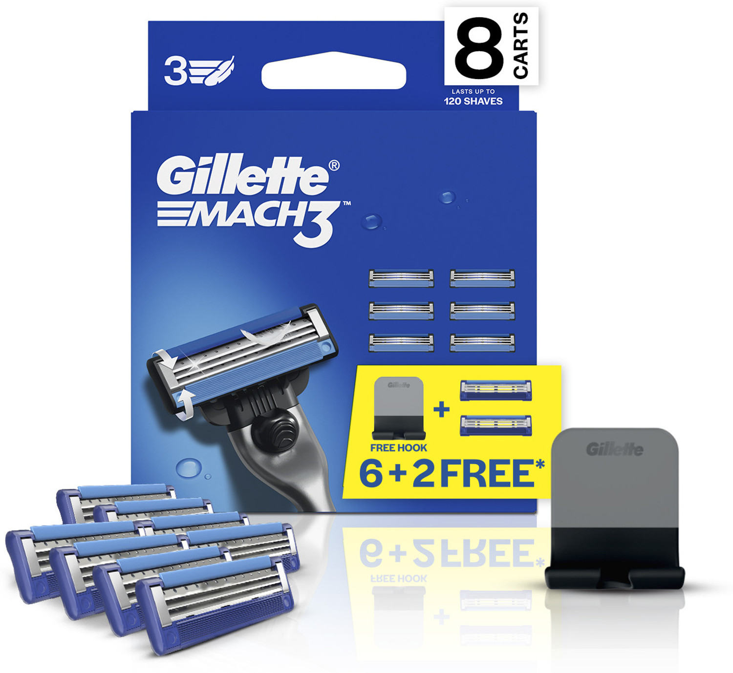 But Shaving Gillette Mach3, 8 Cartridge, Shaving Razor Blades for Men, Super Value ...