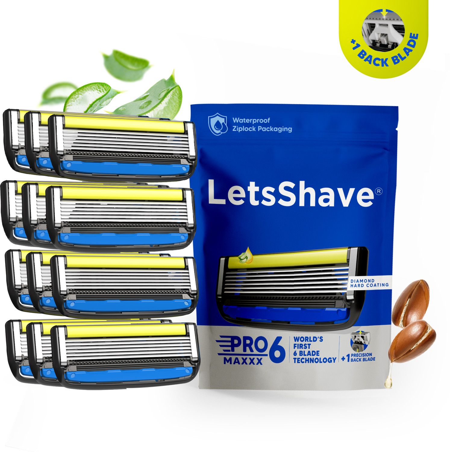 LetsShave Pro 6 Maxxx World’s 1st 6 Shaving Blade Razor Refills (12), Precision Back Blade