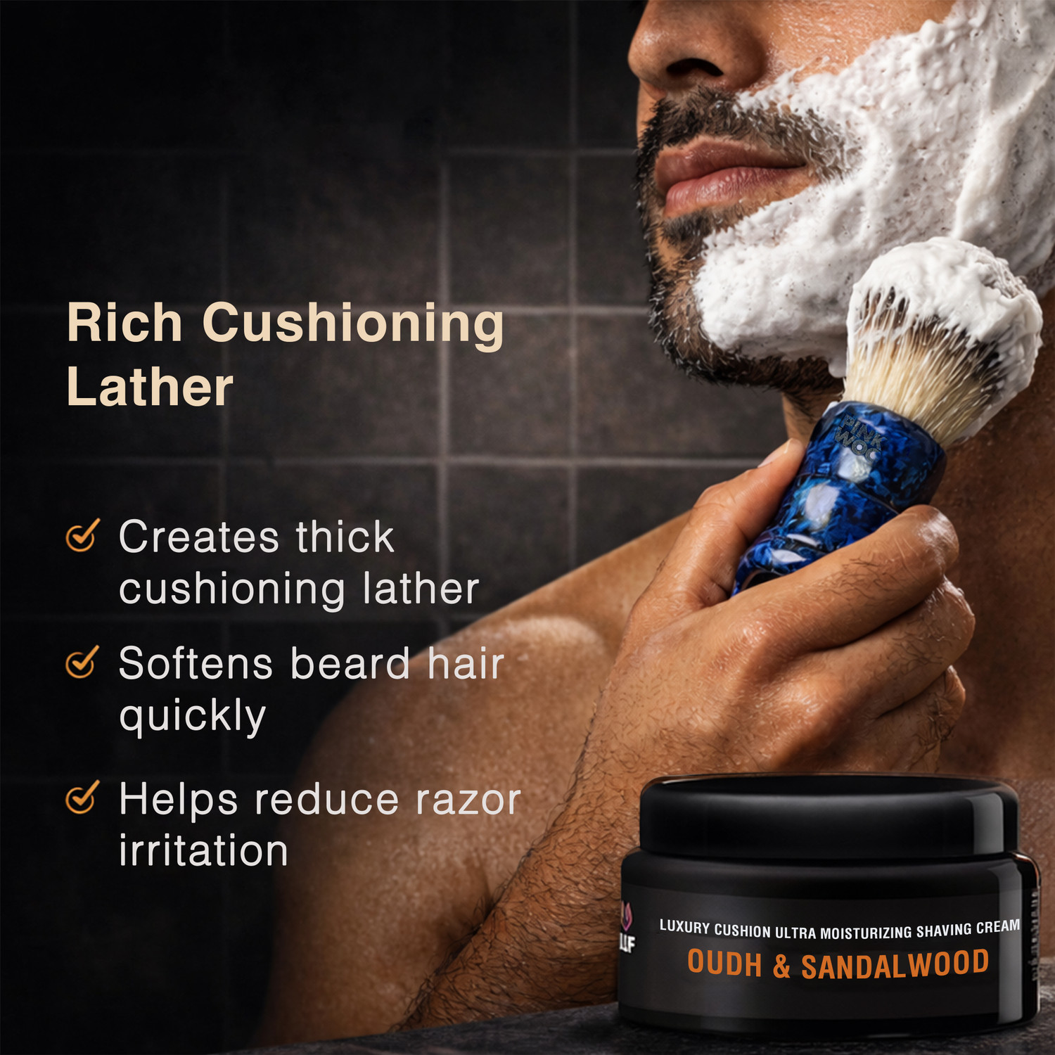 Image of Pink Woolf Luxury Cushion Ultra Moisturizing Shaving Cream, 80 gms