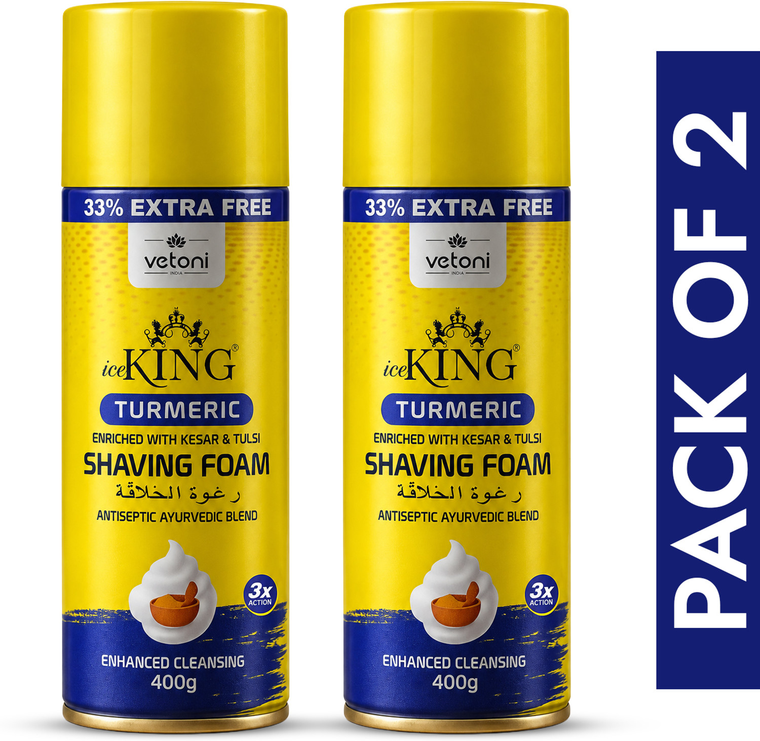 Image of VETONI Ice King No.1 Turmeric Shaving Foam for Men Smooth & Natural Grooming Pack of 2 (800 g)