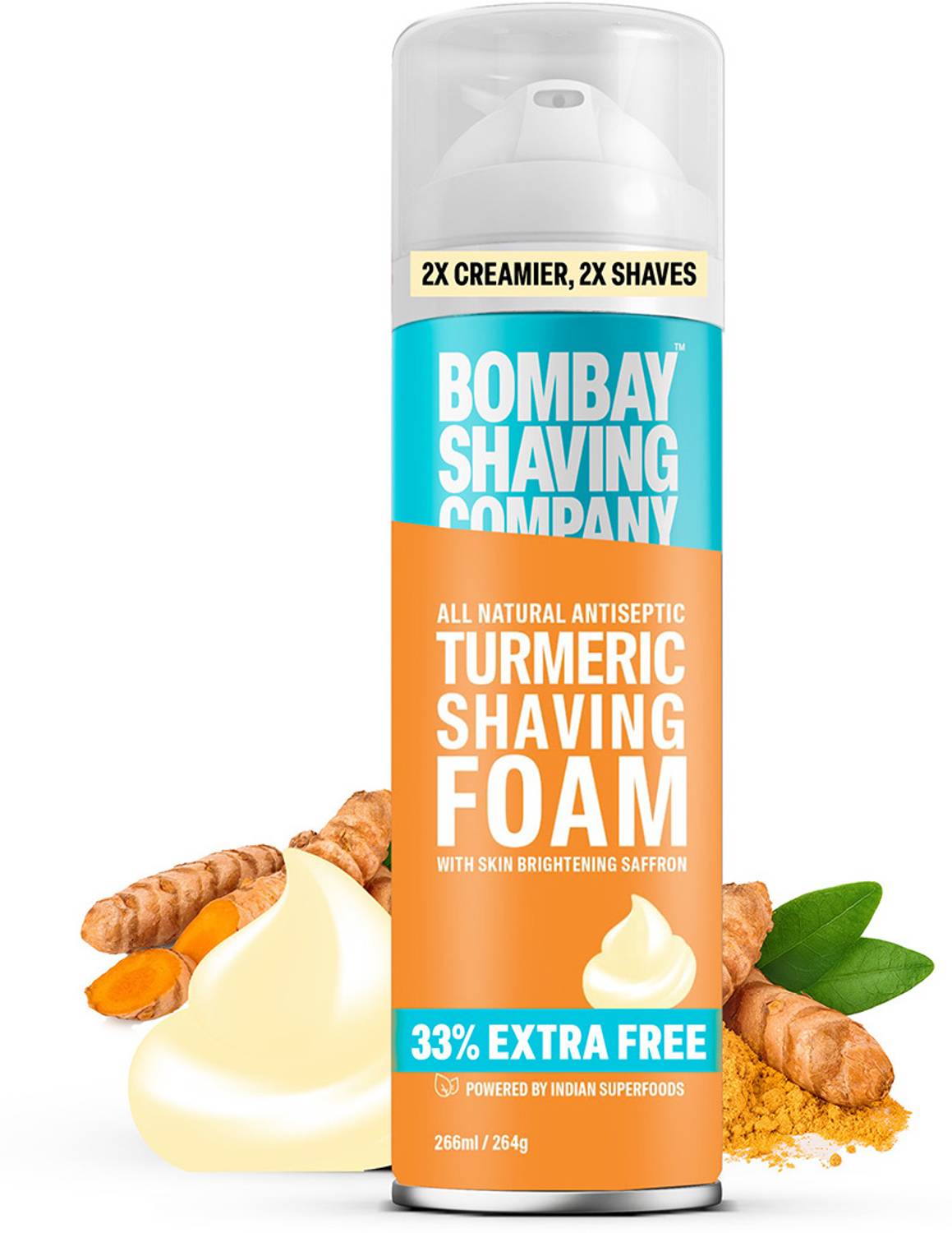 BOMBAY SHAVING COMPANY Turmeric Shaving Foam, 226 ml (33% Extra) with Turmeric & Sandalwood