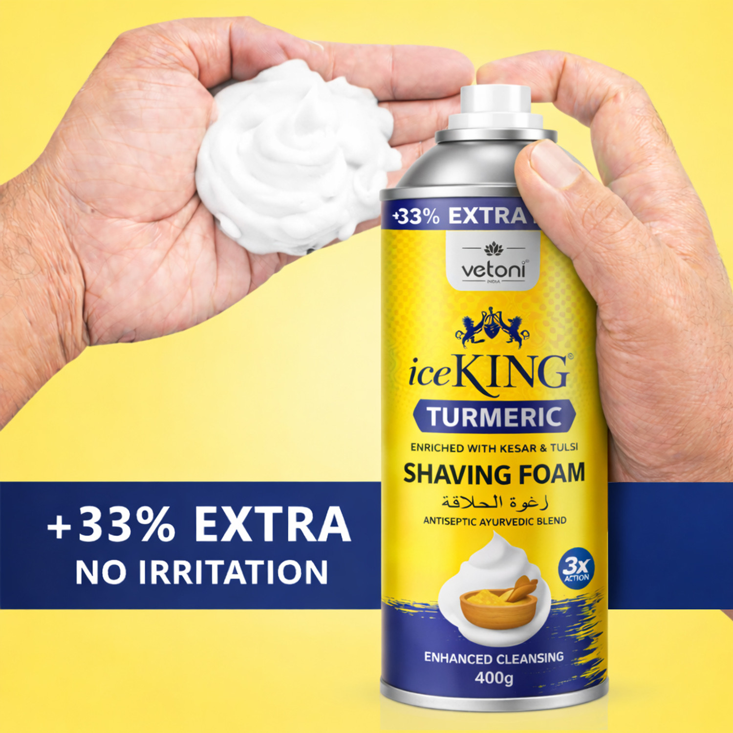 Image of VETONI Ice King No.1 Turmeric Shaving Foam for Men Smooth & Natural Grooming Pack of 2 (800 g)