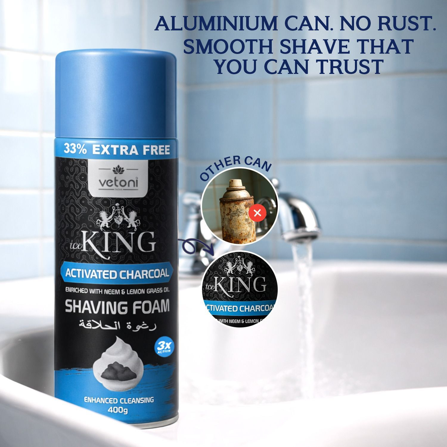 Image of VETONI ICE KING Charcoal Shaving Foam for Men 400ml | Deep Clean & Refreshing