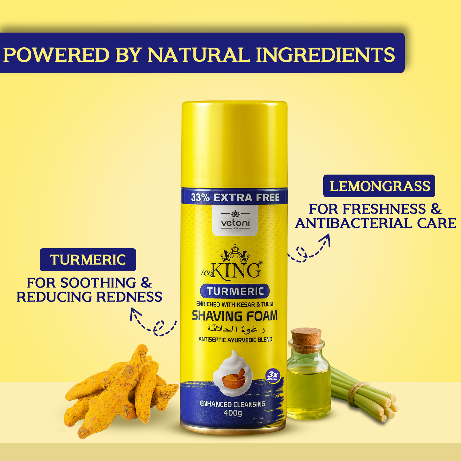 Image of VETONI Ice King No.1 Turmeric Shaving Foam for Men Smooth & Natural Grooming Pack of 2 (800 g)