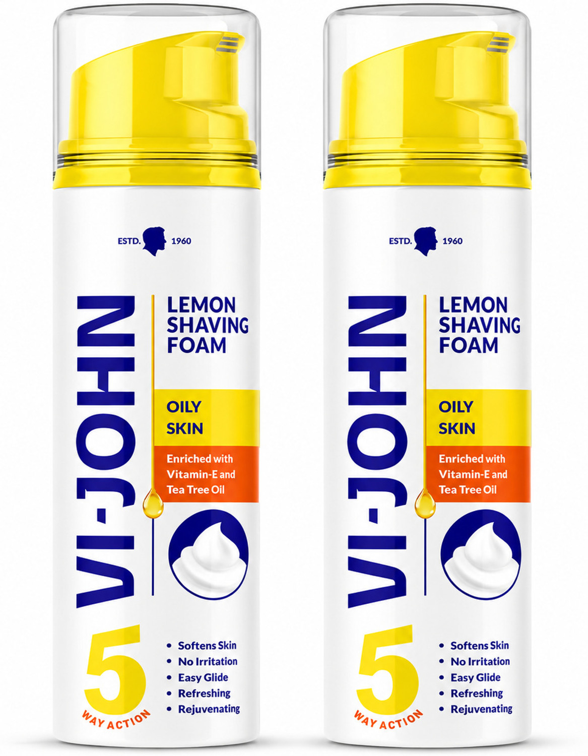 Image of VI-JOHN Classic Lemon Shave Foam for Oily Skin with Tea Tree Oil (200 GM EACH) (PACK OF 2)