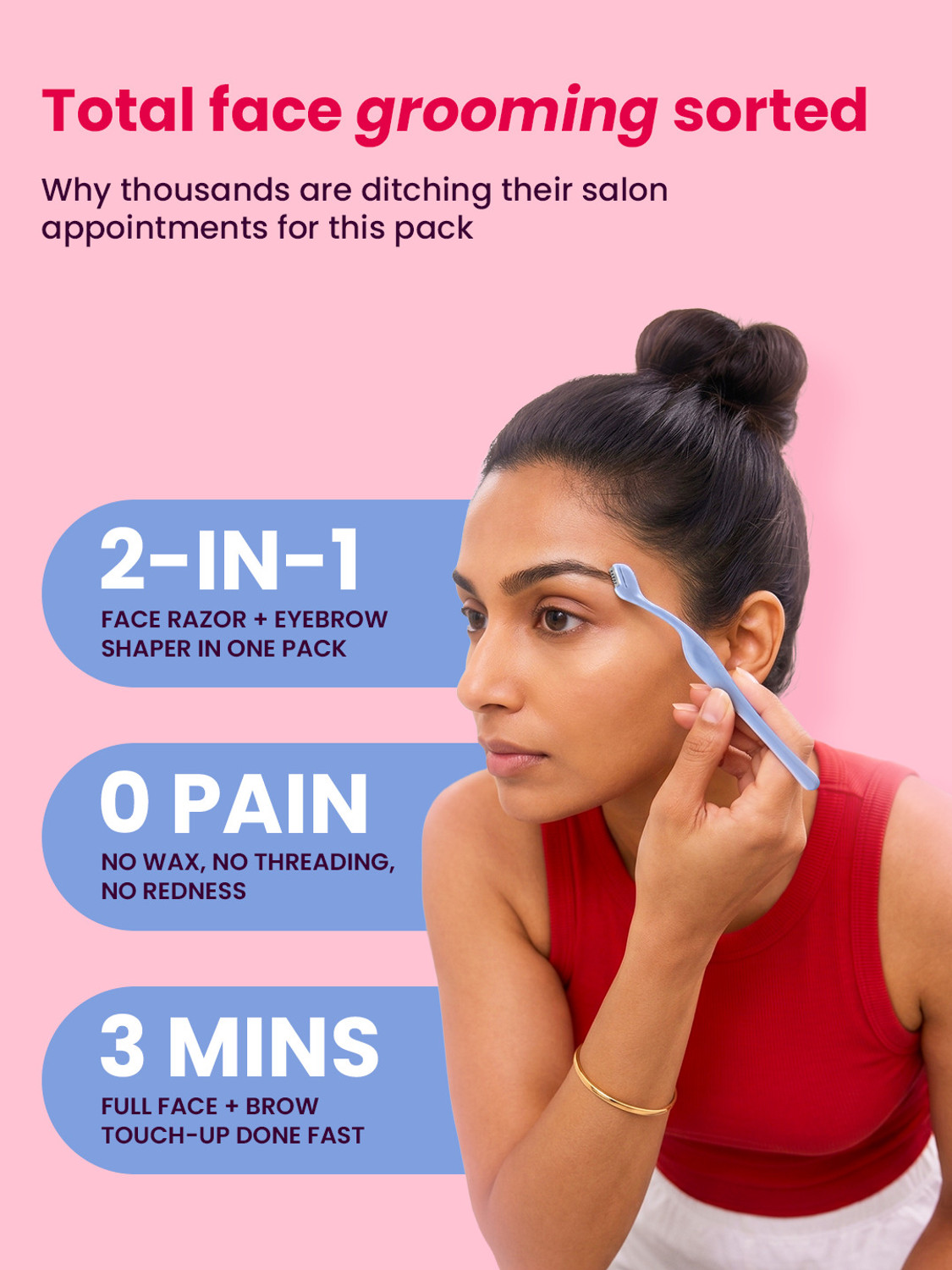 Image of Hyuman 1 Face Razor + 1 Eyebrow Razor Combo | Instant & Painless Hair Removal, Women