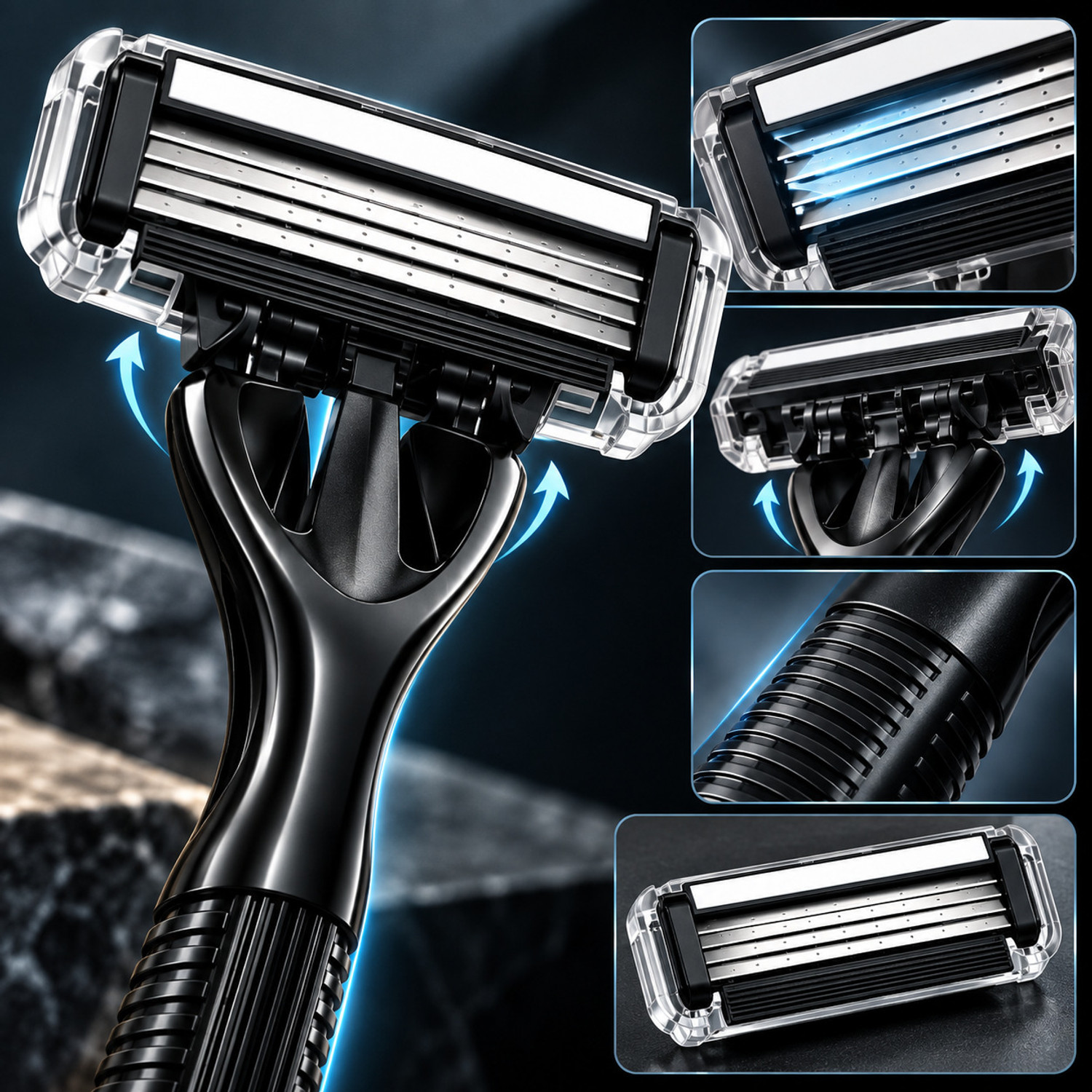 Image of od cathlone Men's 3-Blade Razor with 10 Refill Cartridges, Shaving Value Pack Kit for Men, Men