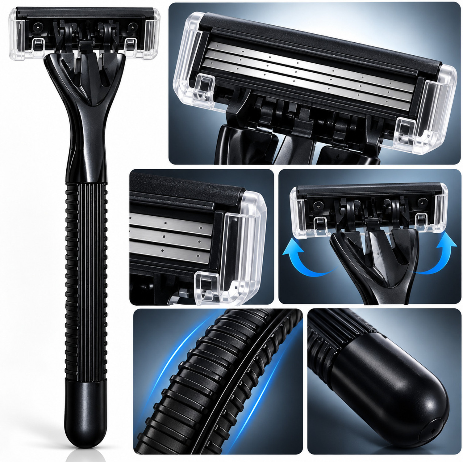 Image of od cathlone Men's 3-Blade Razor with 10 Refill Cartridges, Shaving Value Pack Kit for Men, Men