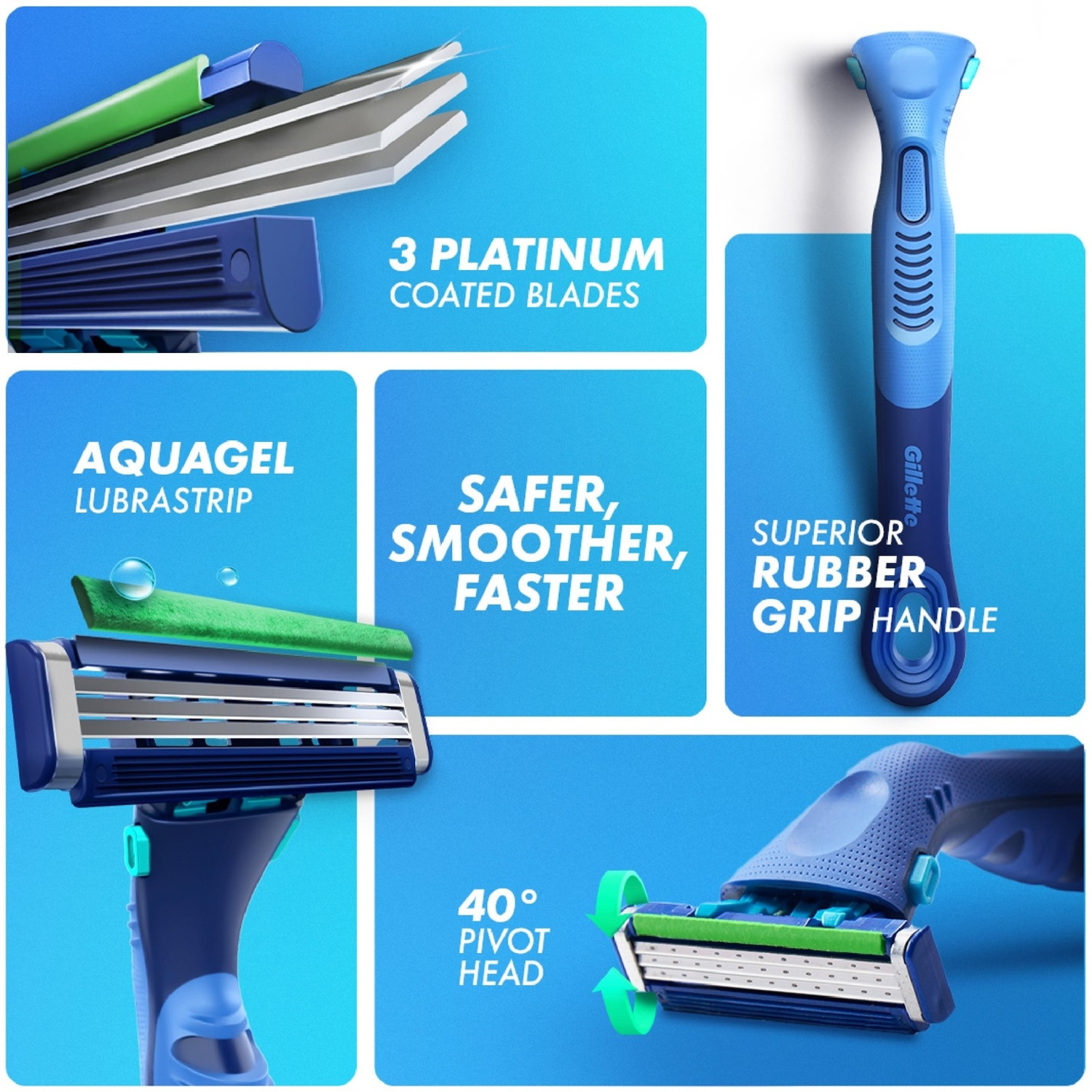 Image of Gillette Guard 3in1 Shaving Razor Blade- 1 Handle+3 Cartridges, 3 blade razor for, Men